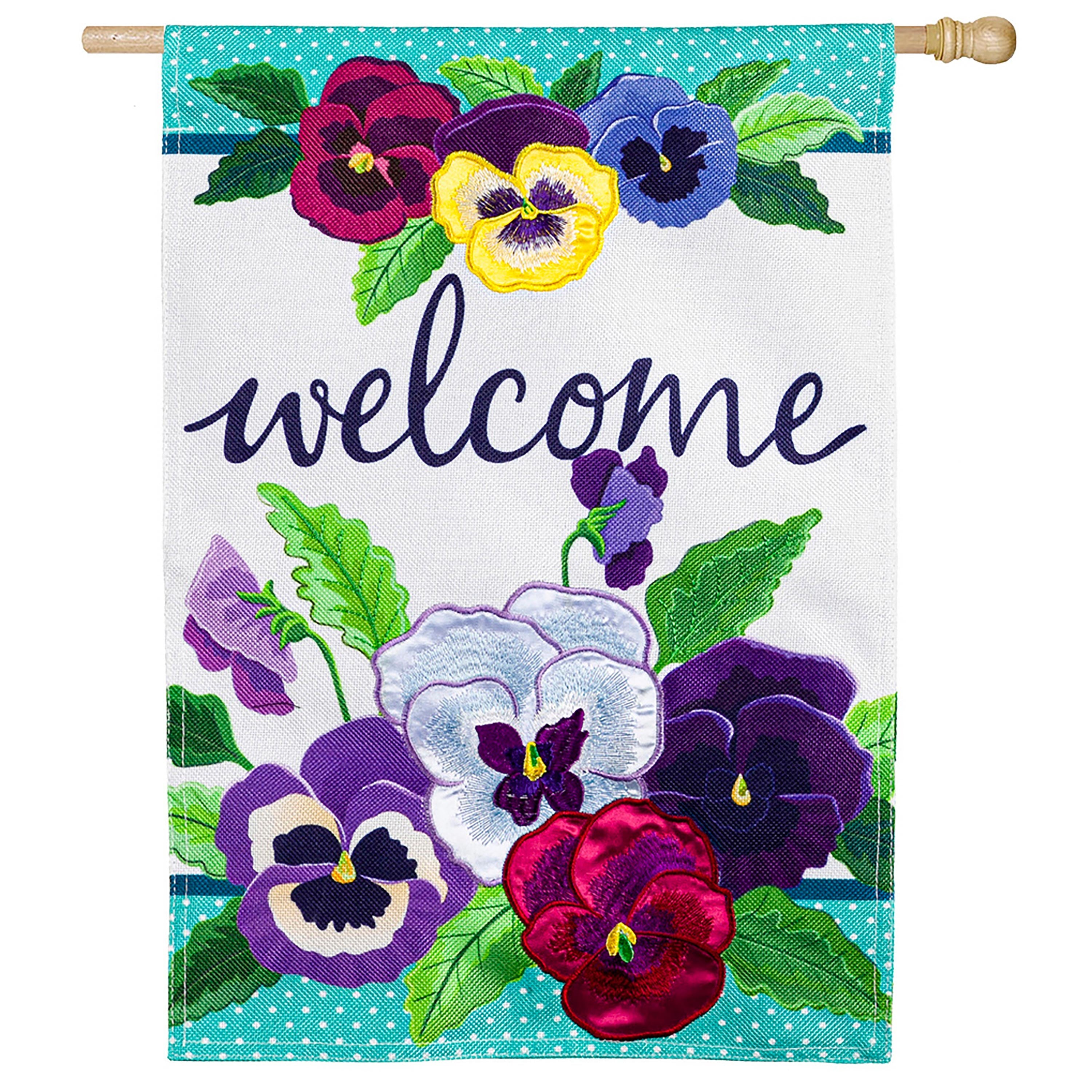 Pansy Garden House Burlap Flag