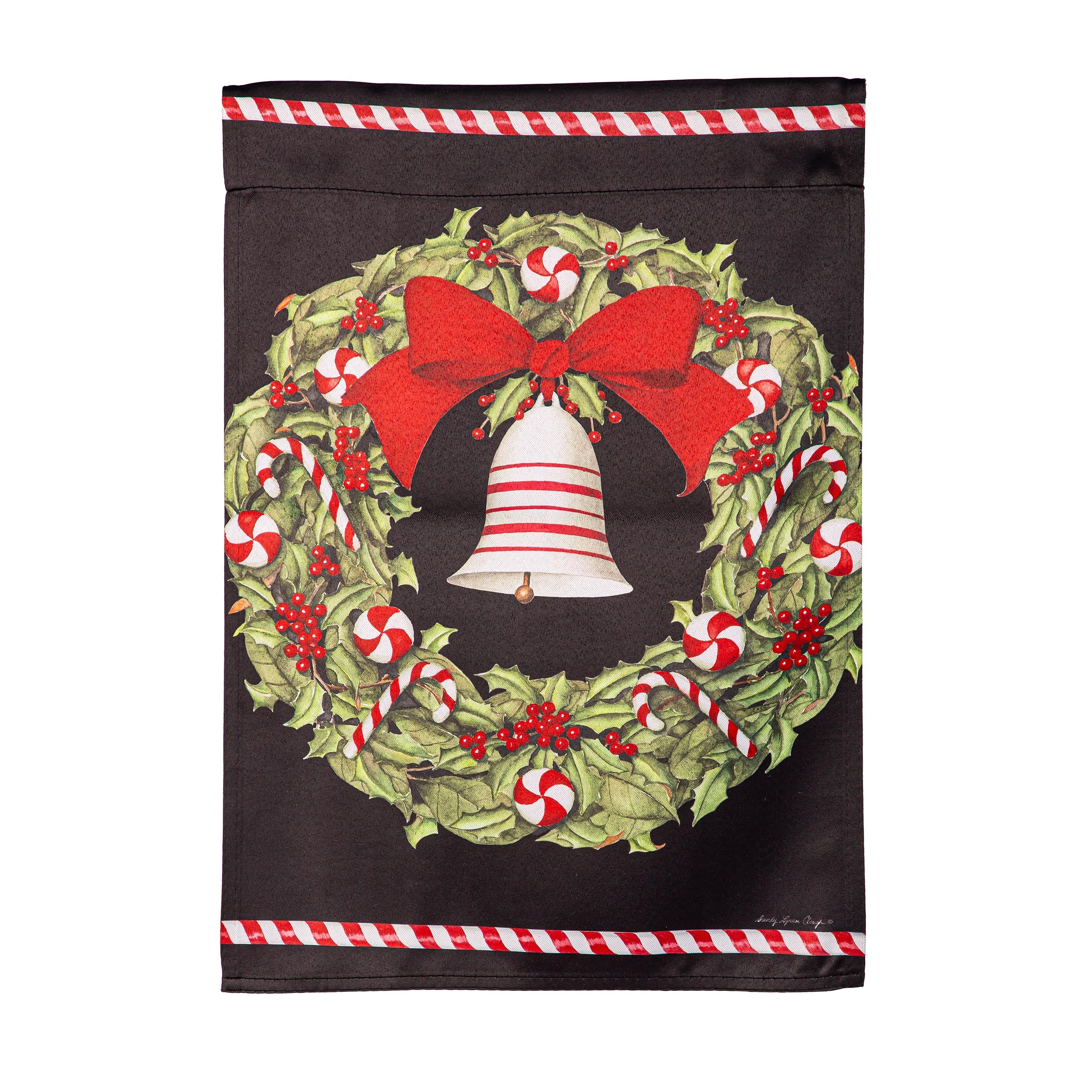 Christmas Bell and Wreath Suede Garden Flag