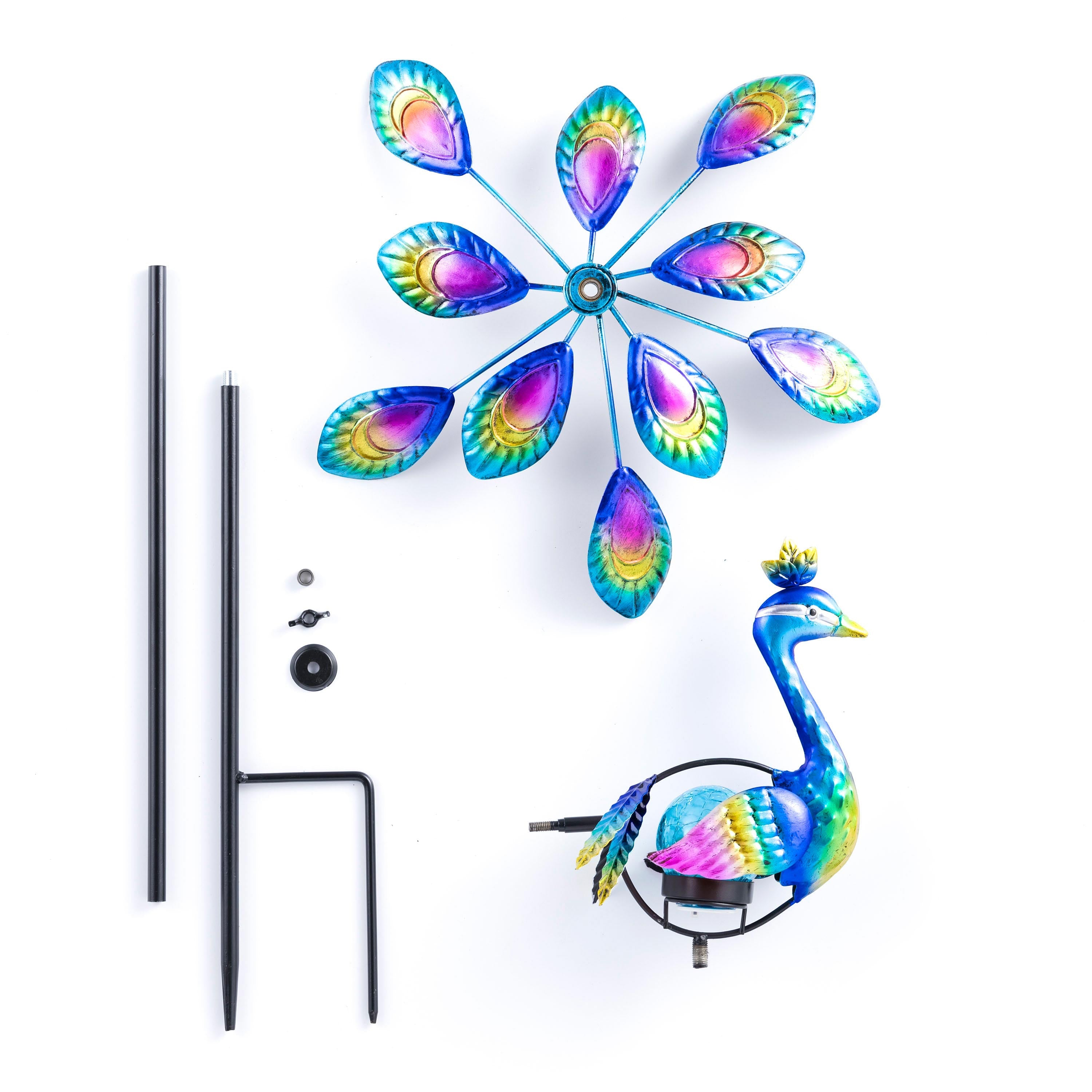 Tropical Oasis Wind Spinner, Solar Staked Peacock Staked Wind Spinner, 37"H