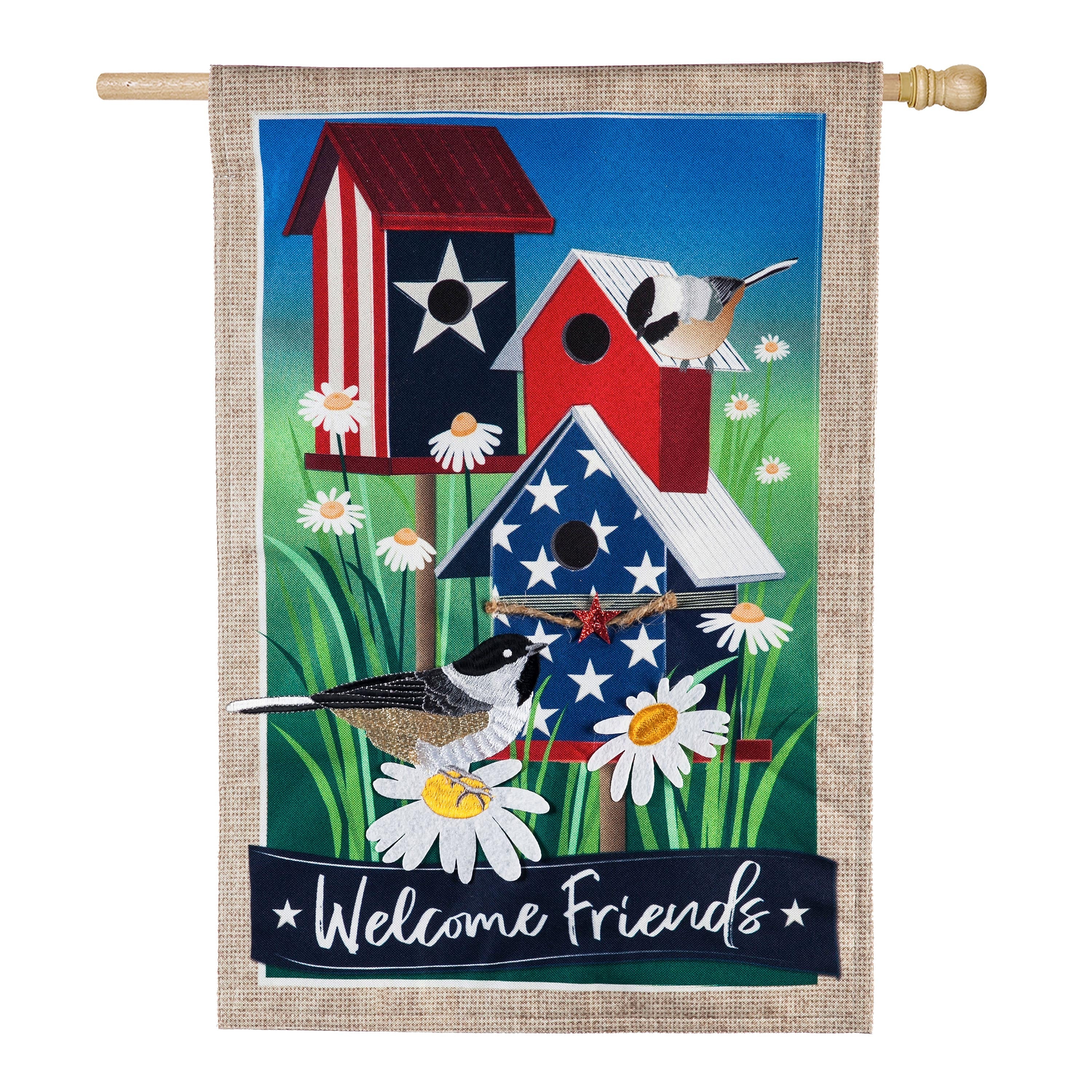 Patriotic Birdhouses House Burlap Flag