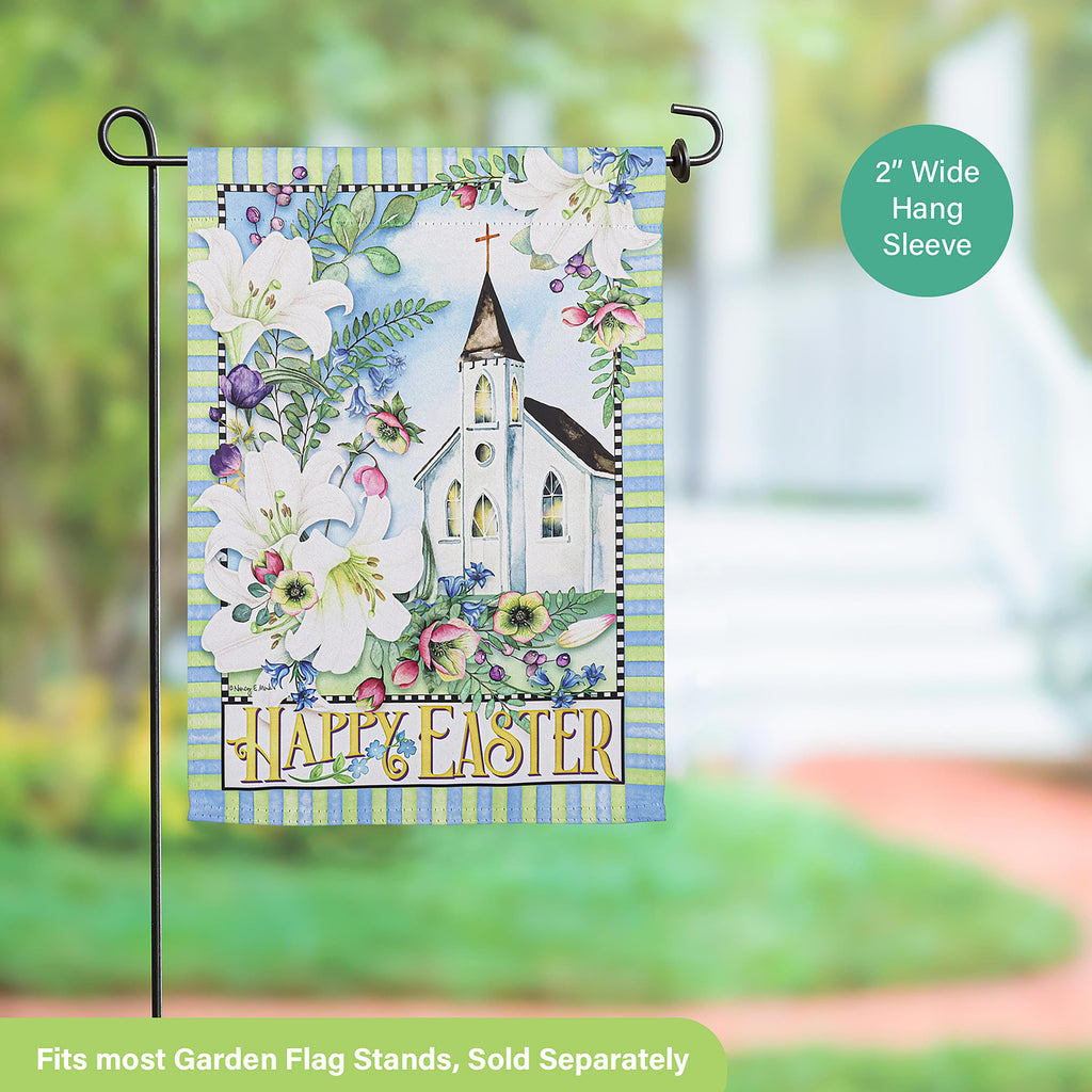 Easter Church with Flowers Garden Suede Flag