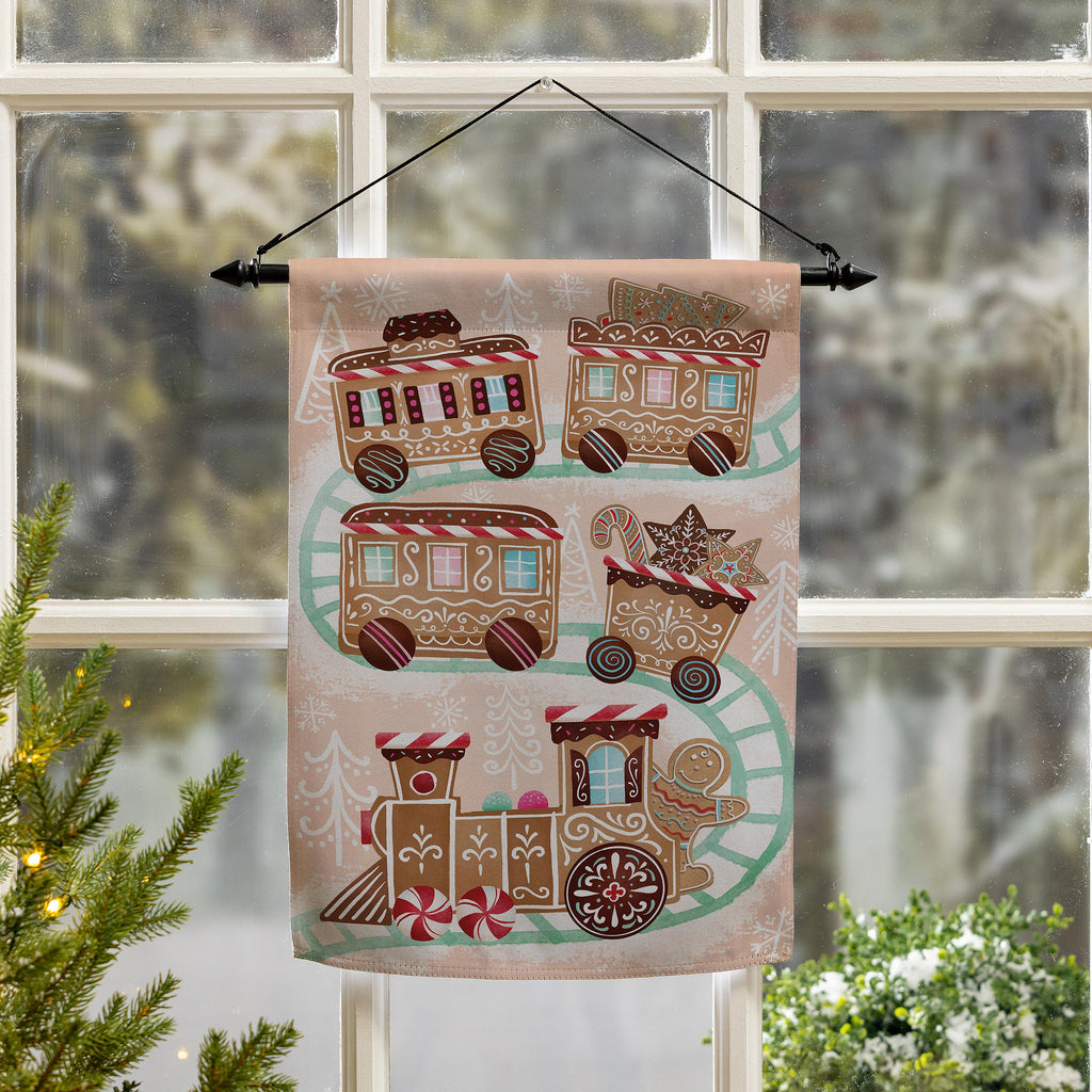 Gingerbread Train Suede Garden Flag