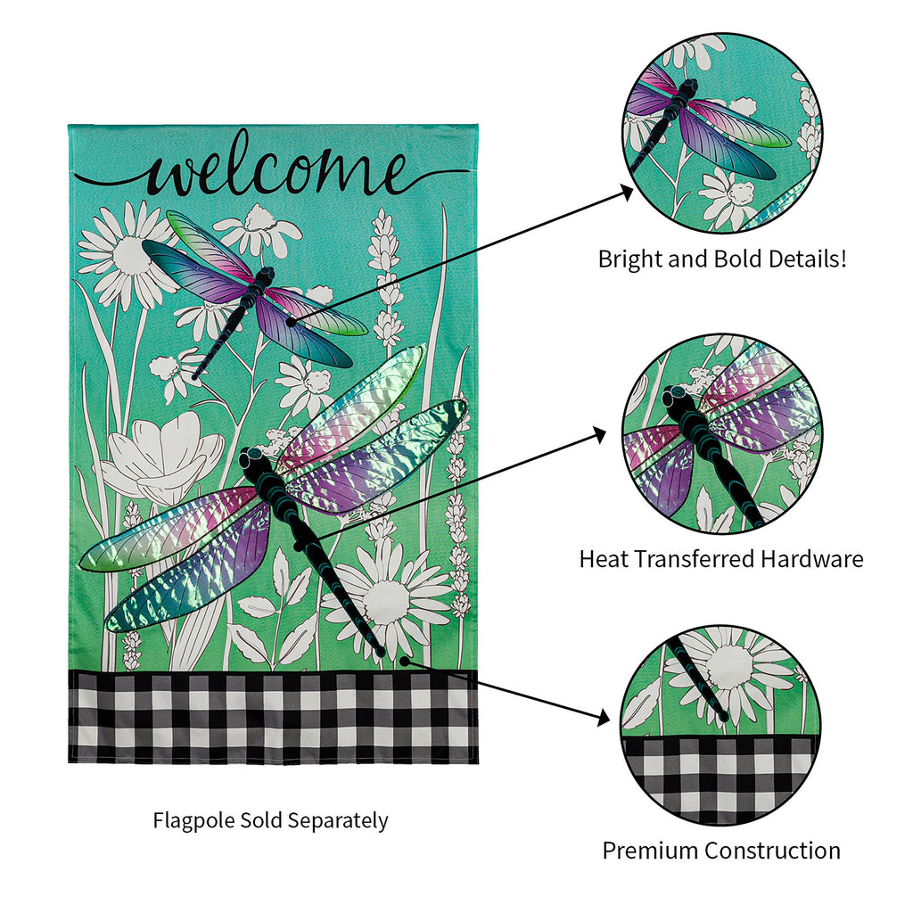 Dragonflies and Wildflowers House Linen Flag