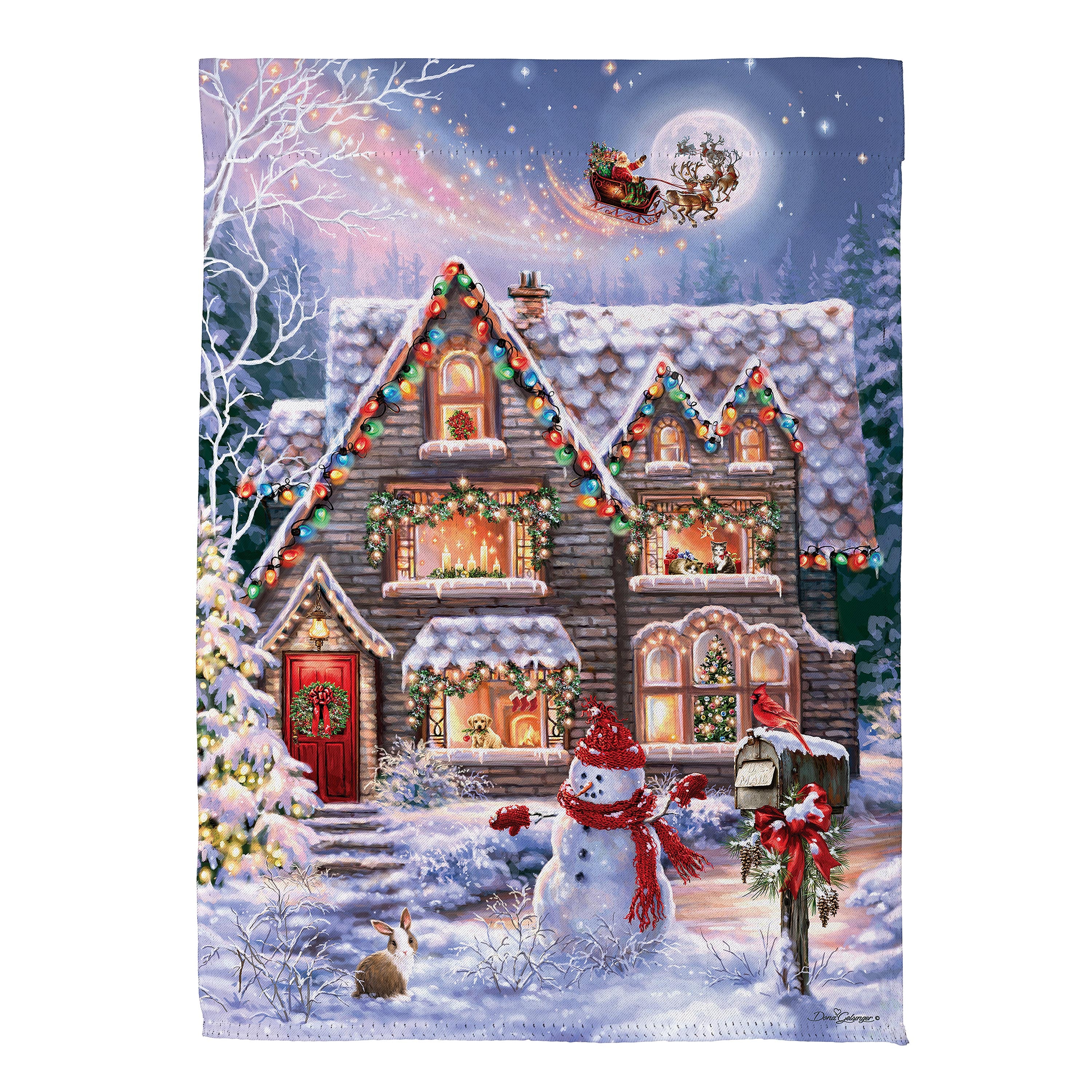 Colorful Christmas House Suede Garden Flag