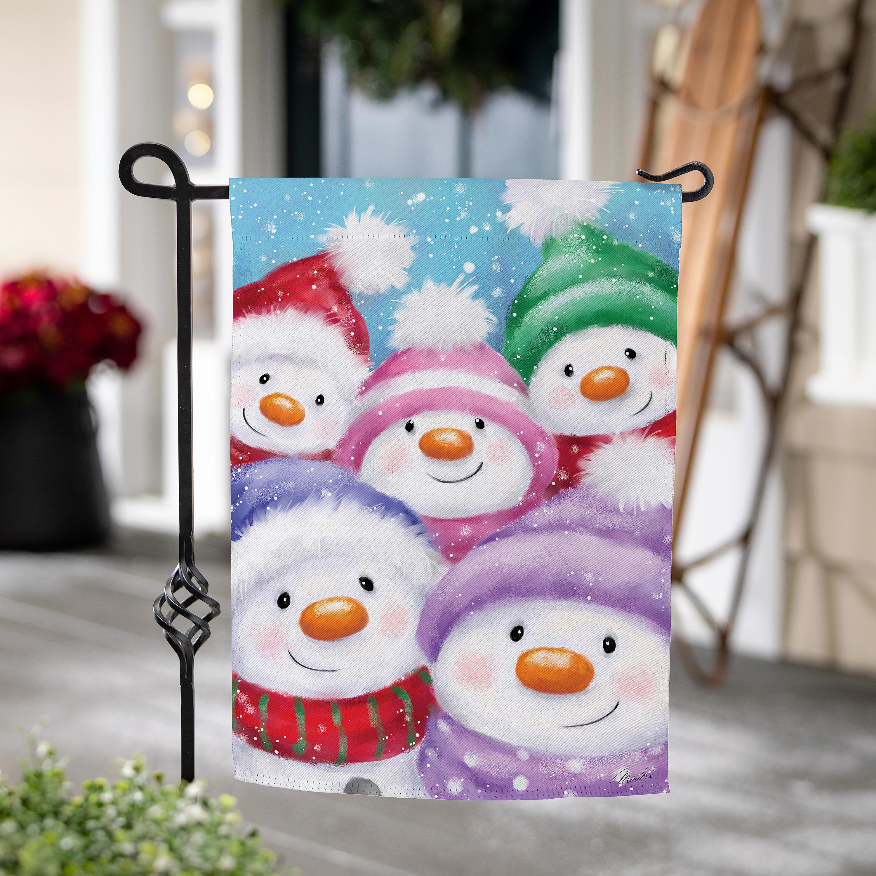 Snowman Family Suede Garden Flag