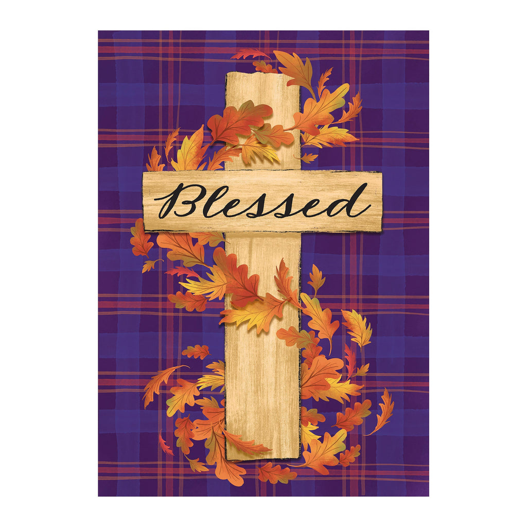 Blessed Cross Burlap Garden Flag