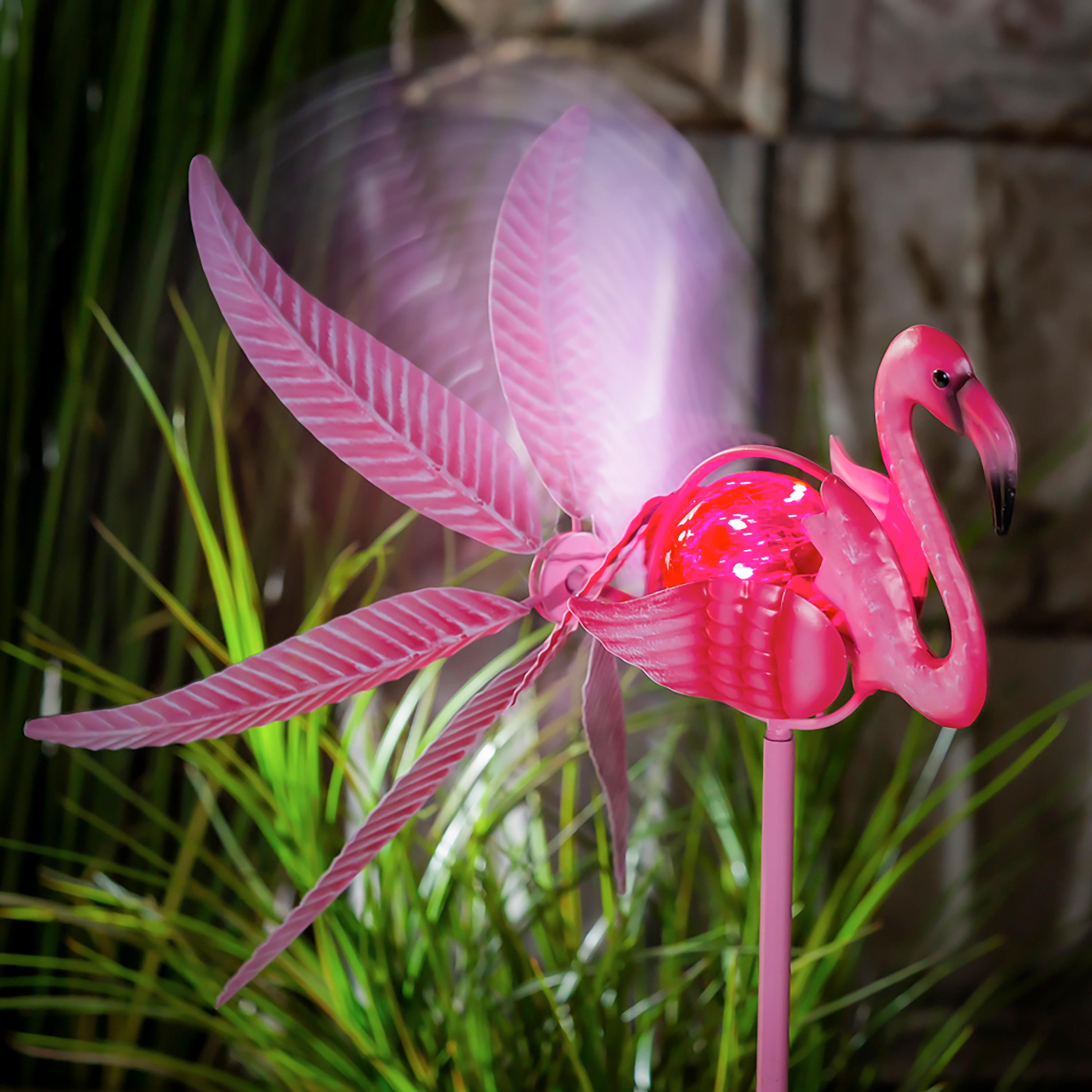 36"H Solar Flamingo Staked Wind Spinner