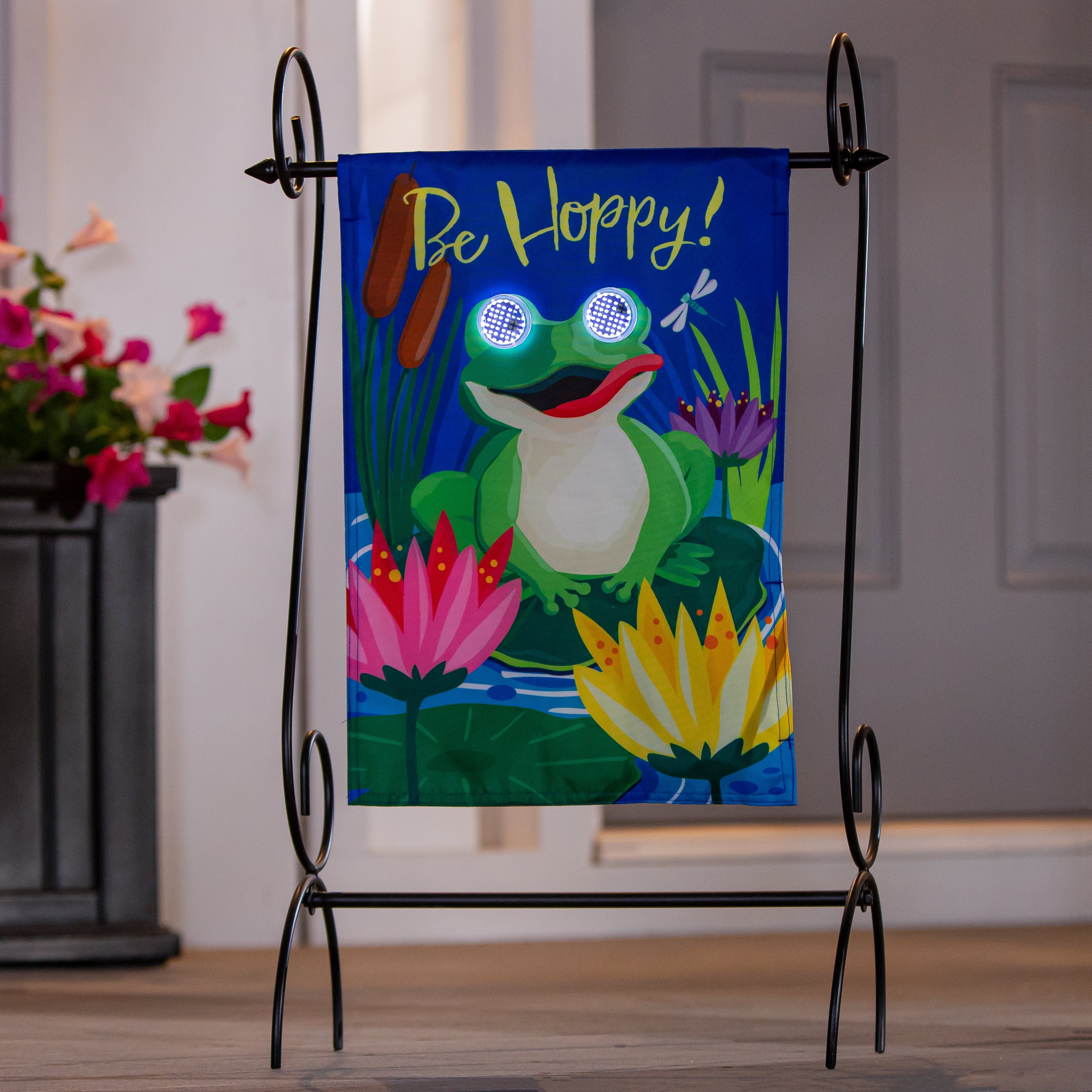 Animated Be Hoppy Applique Lighted Garden Flag