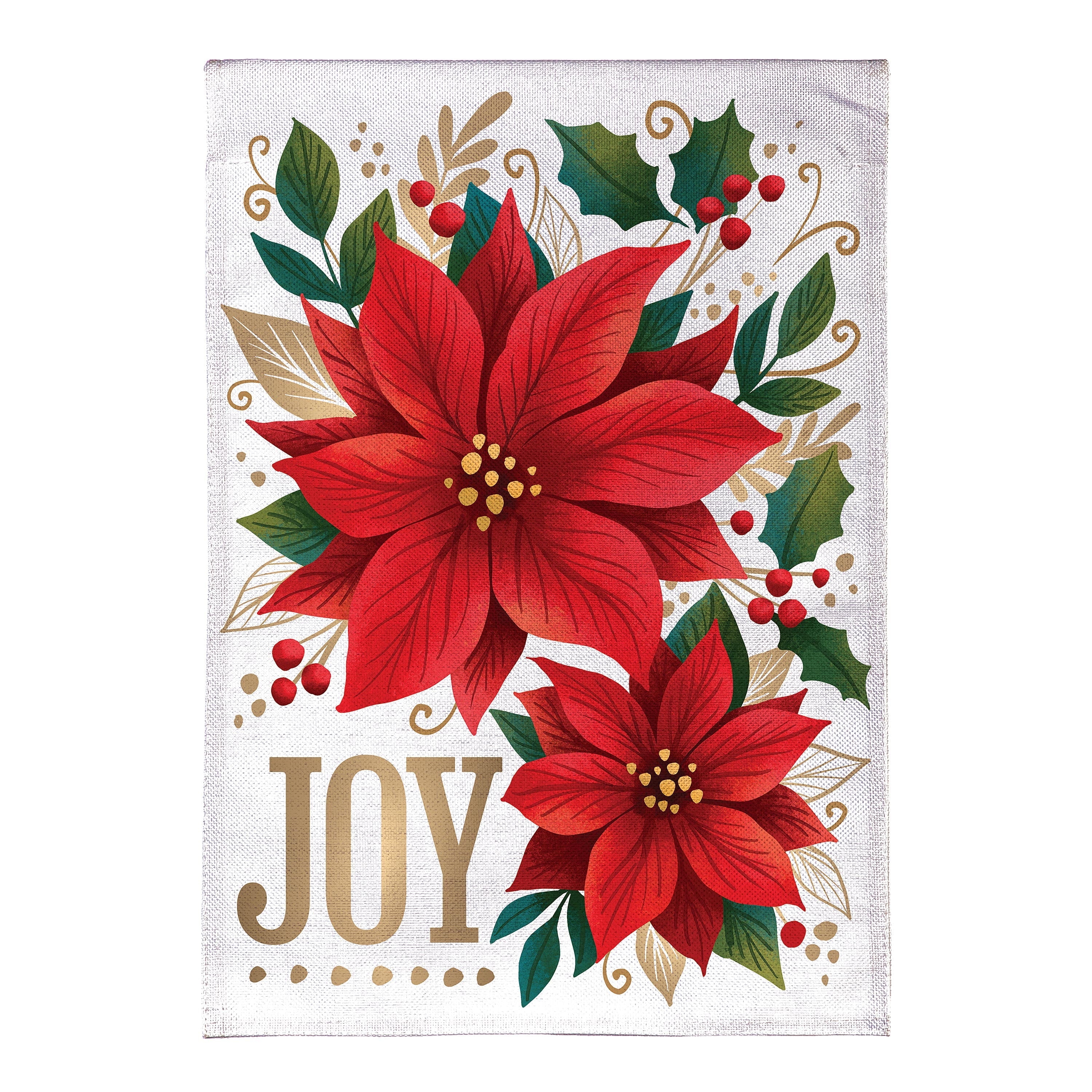 Joy Poinsettia Burlap House Flag