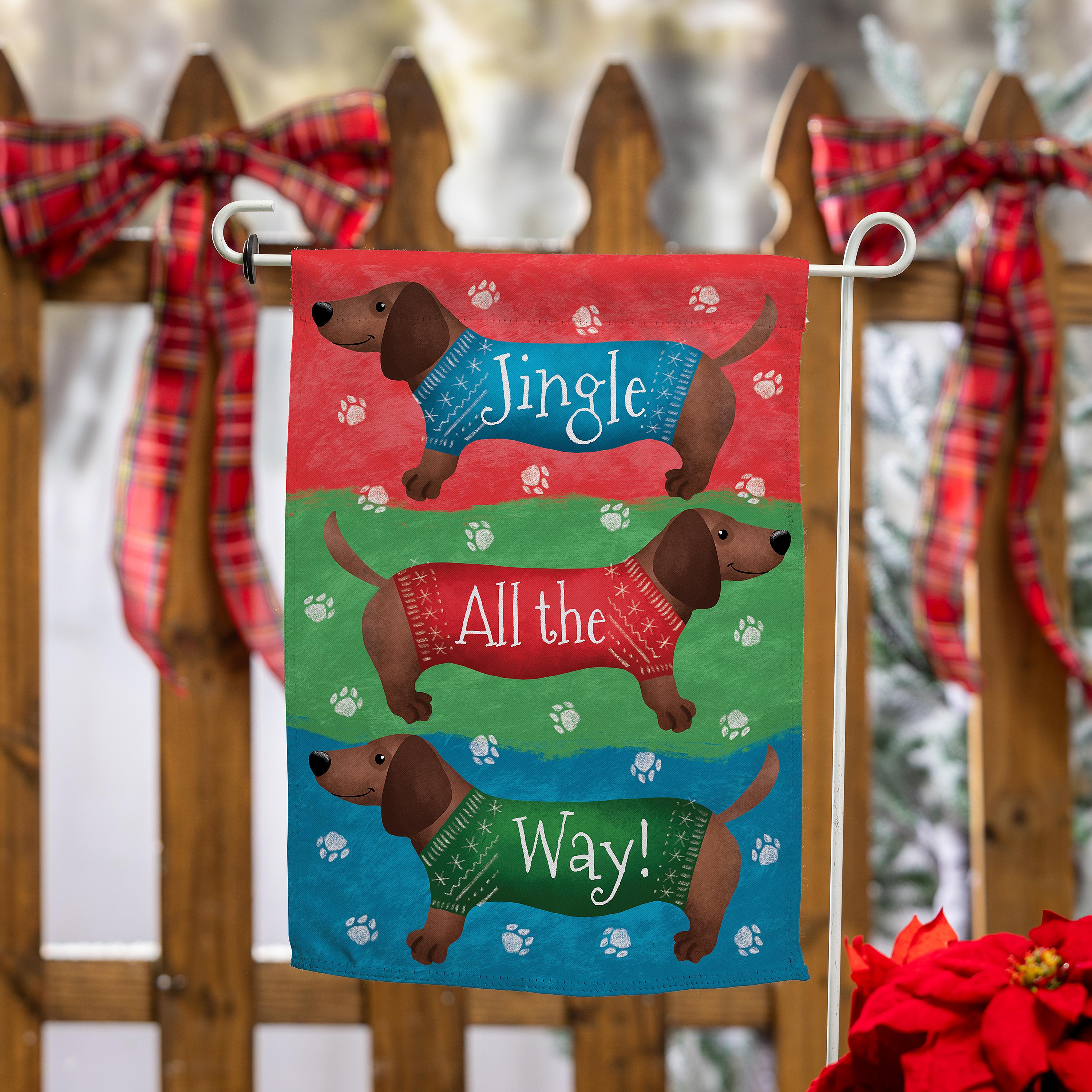Jingle All The Way Dachshund Suede Garden Flag
