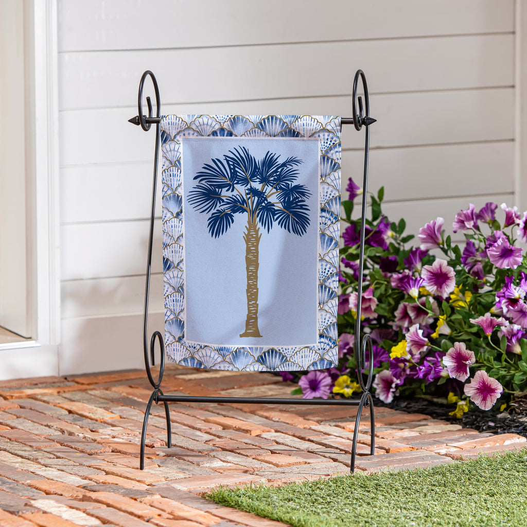 Blue Coastal Palm Trees Double Sided Suede Garden Flag