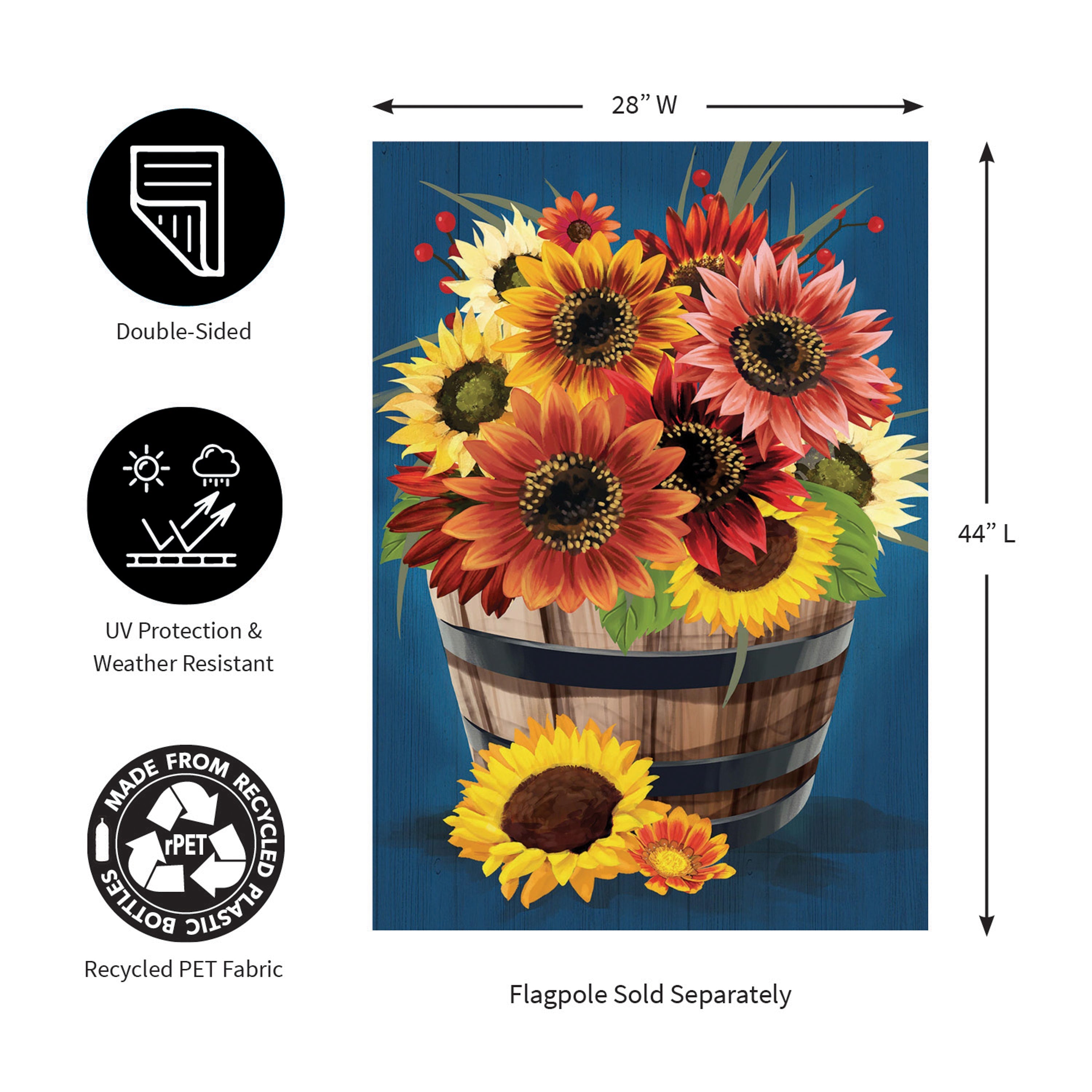 Barrel Of Blooms & Pumpkins Burlap House Flag