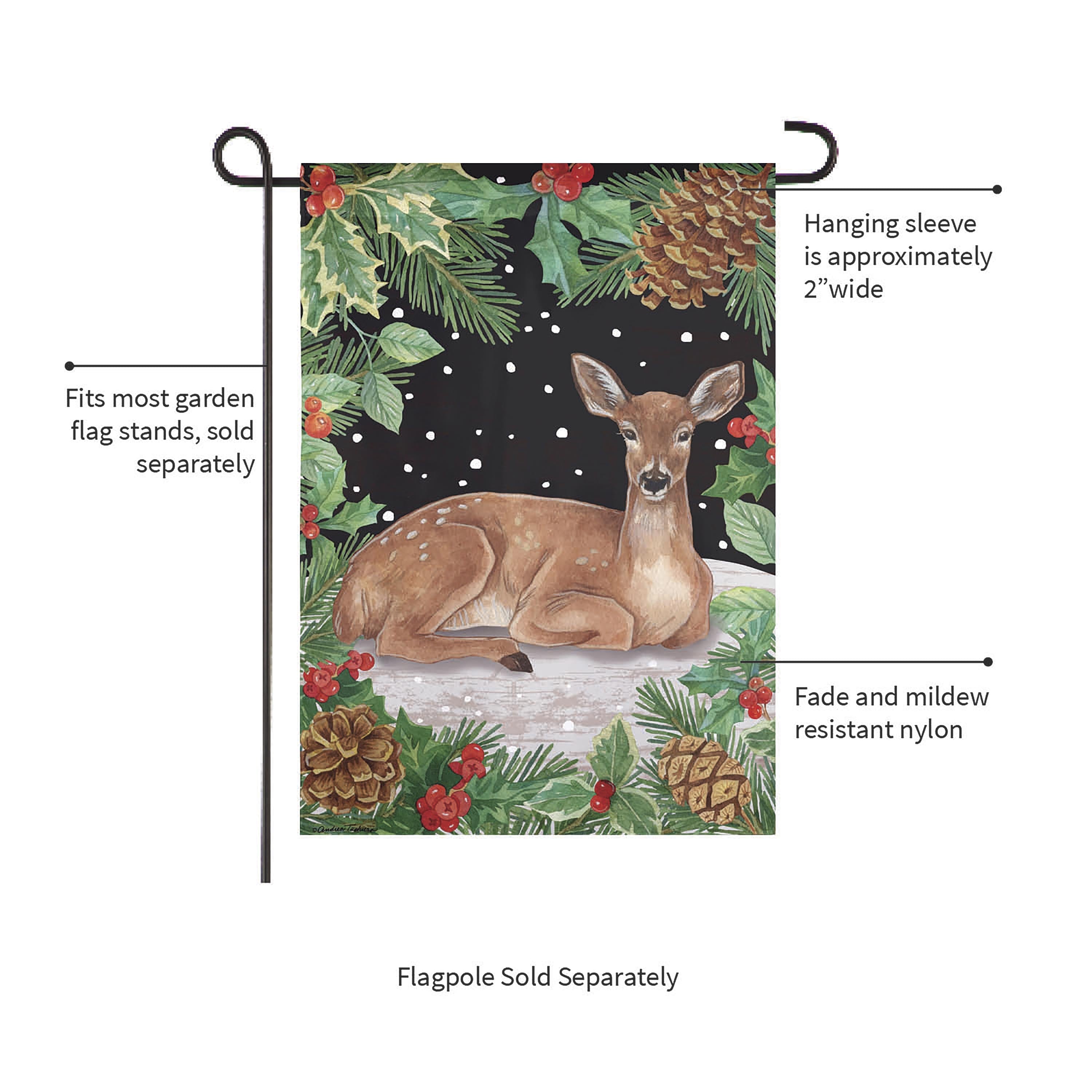 Woodland Peace on Earth Deer Suede Garden Flag