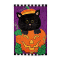 Jack O'Lantern & Black Cat Burlap House Flag
