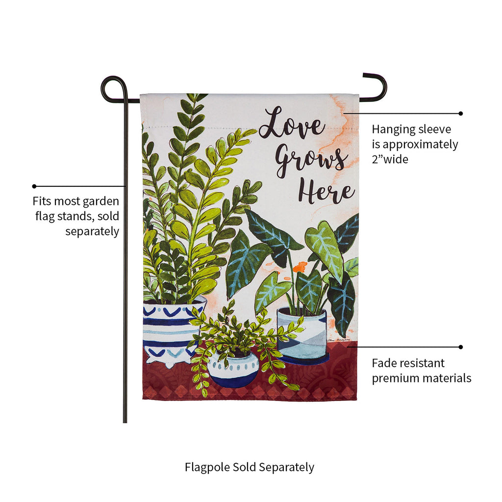 Love Grows Here Houseplants Garden Suede Flag