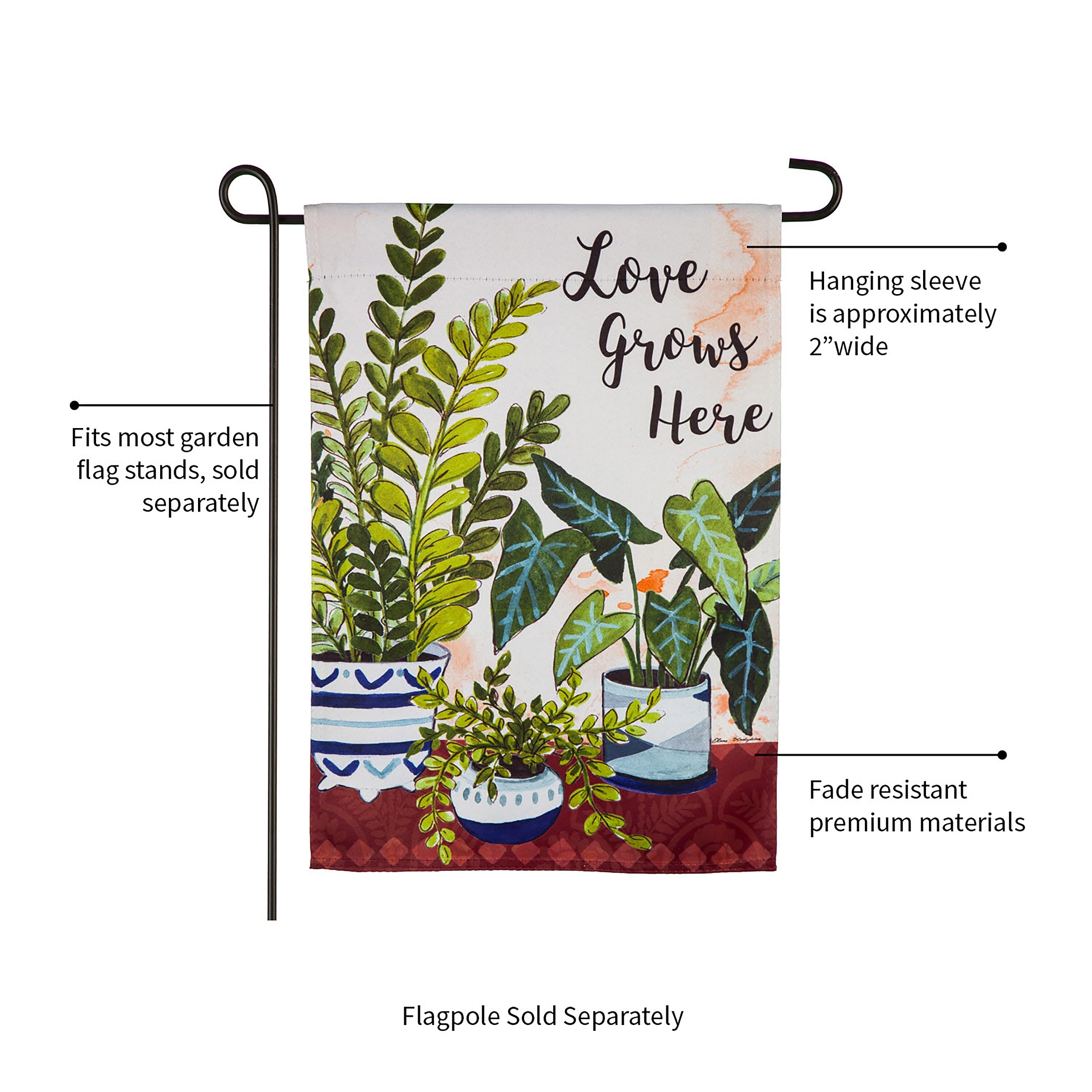 Love Grows Here Houseplants Garden Suede Flag
