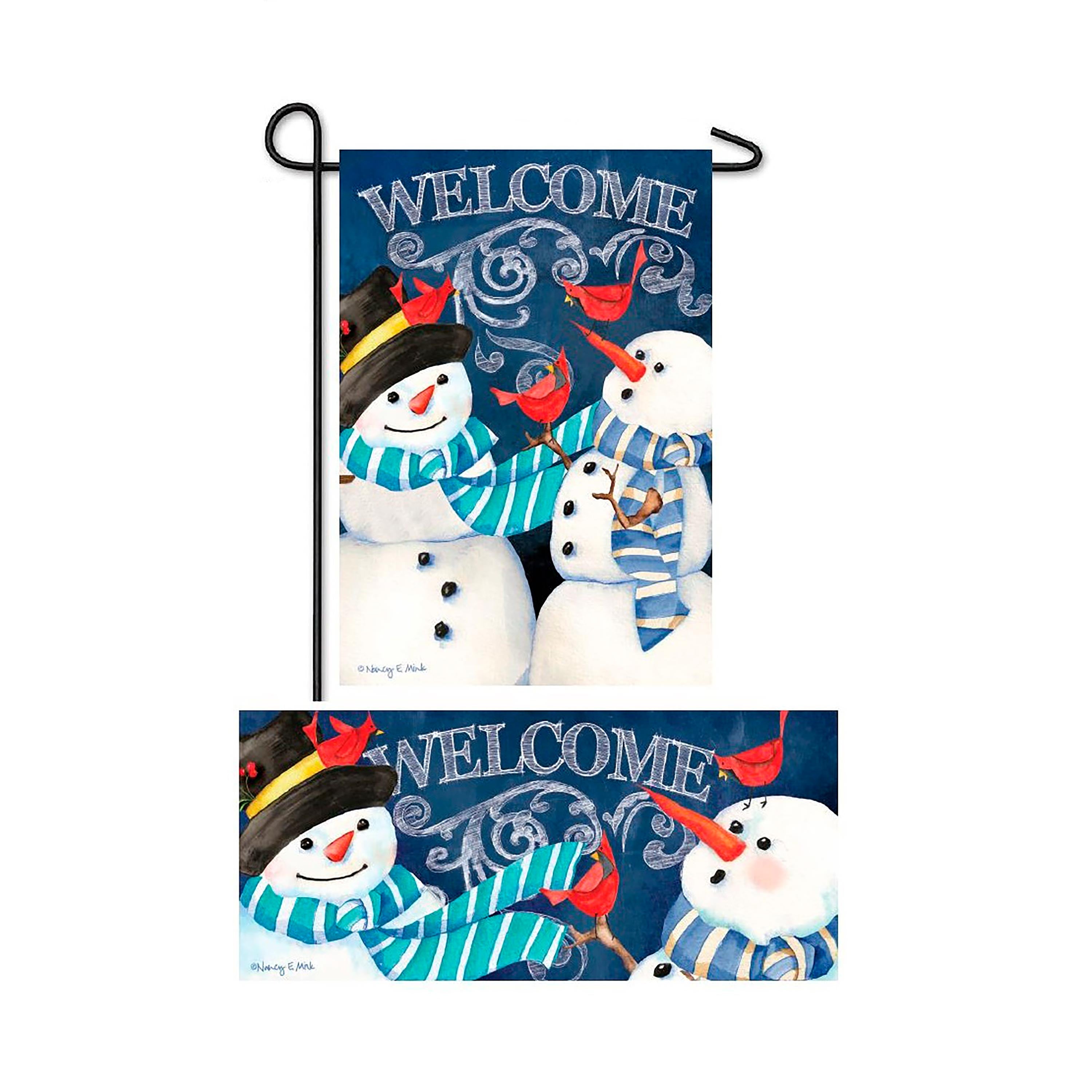 Snowman Welcome Garden Burlap Flag and Sassafras Mat Set (14B1152ECM+431152 )