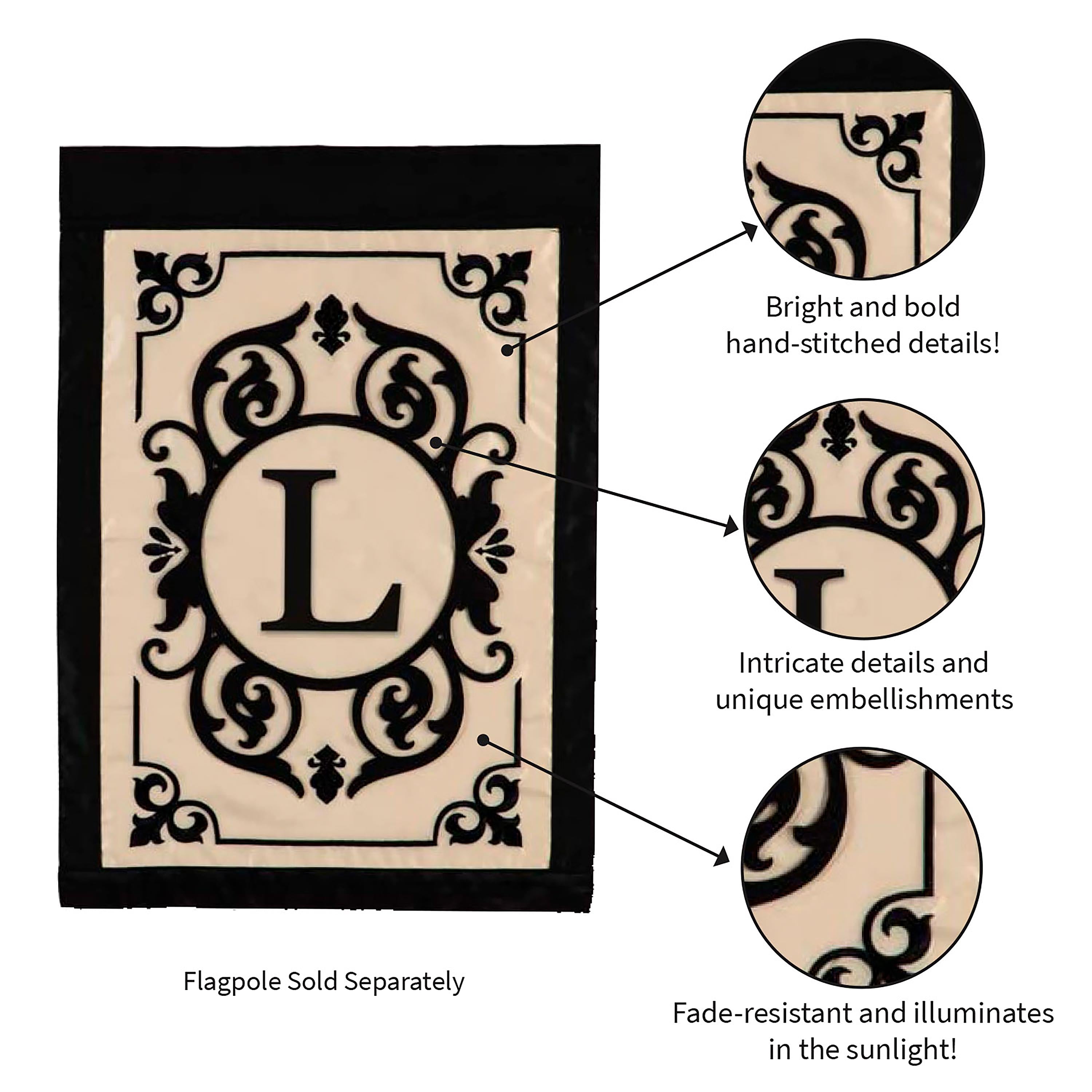 Cambridge Monogram Garden Applique Flag, Letter L