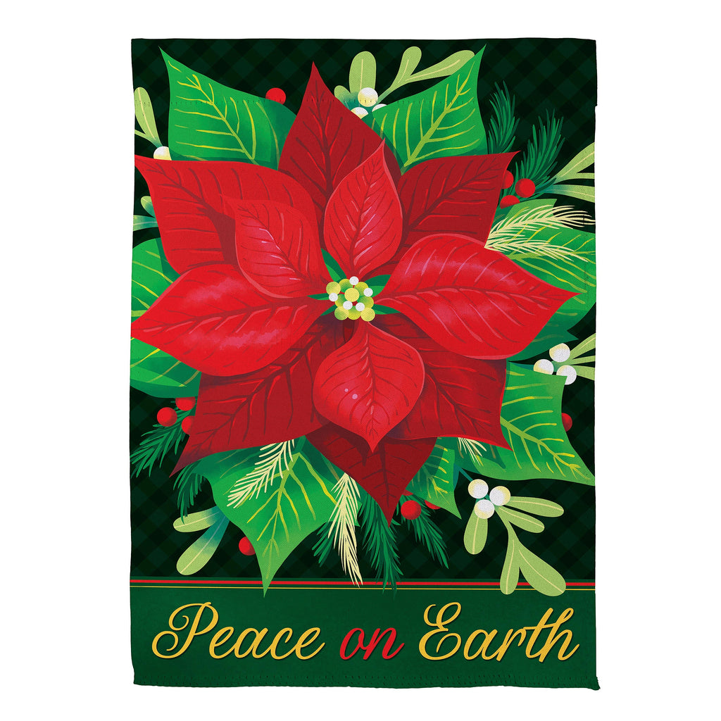Peace on Earth Poinsettia Suede Garden Flag