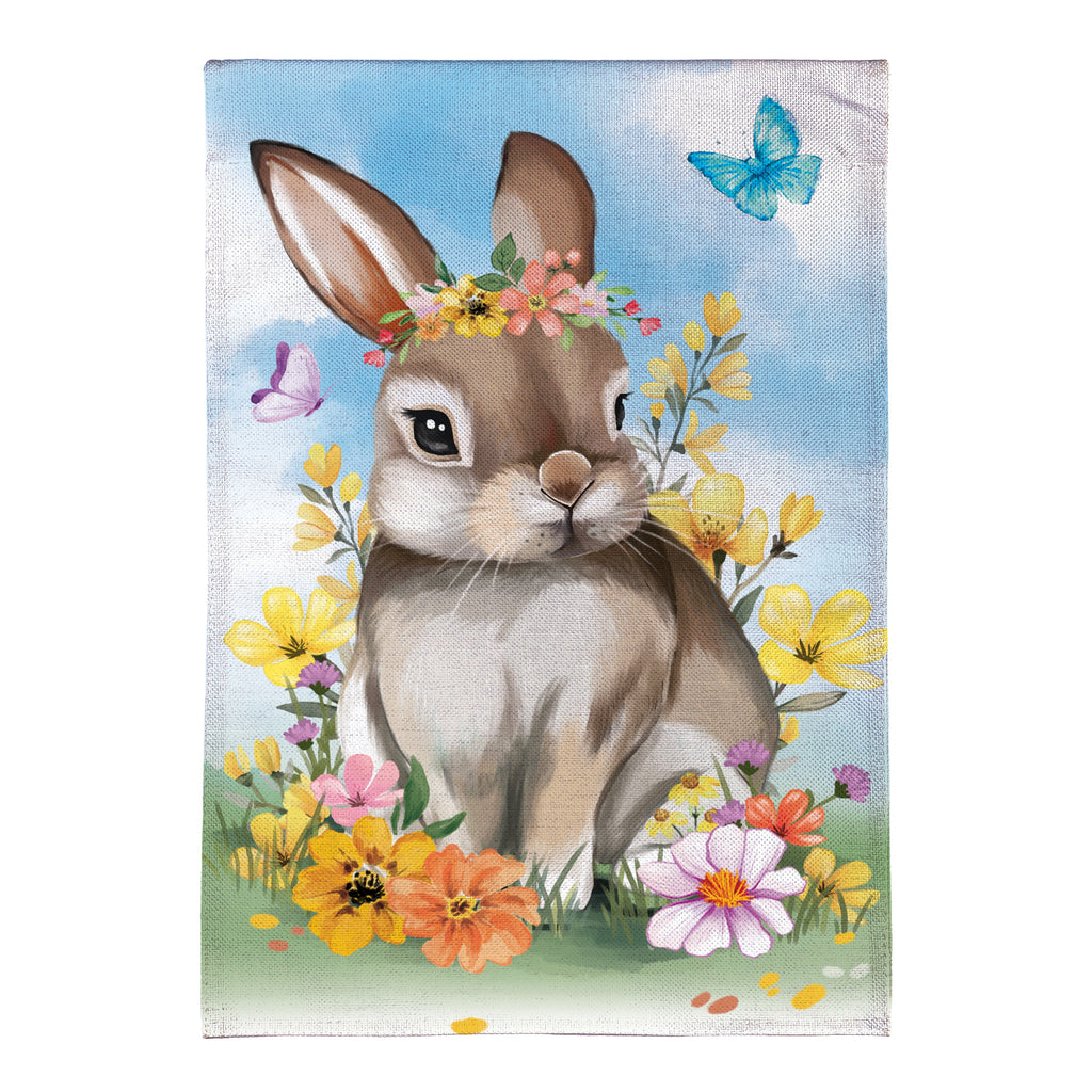 Hop Into Spring Floral Burlap House Flag