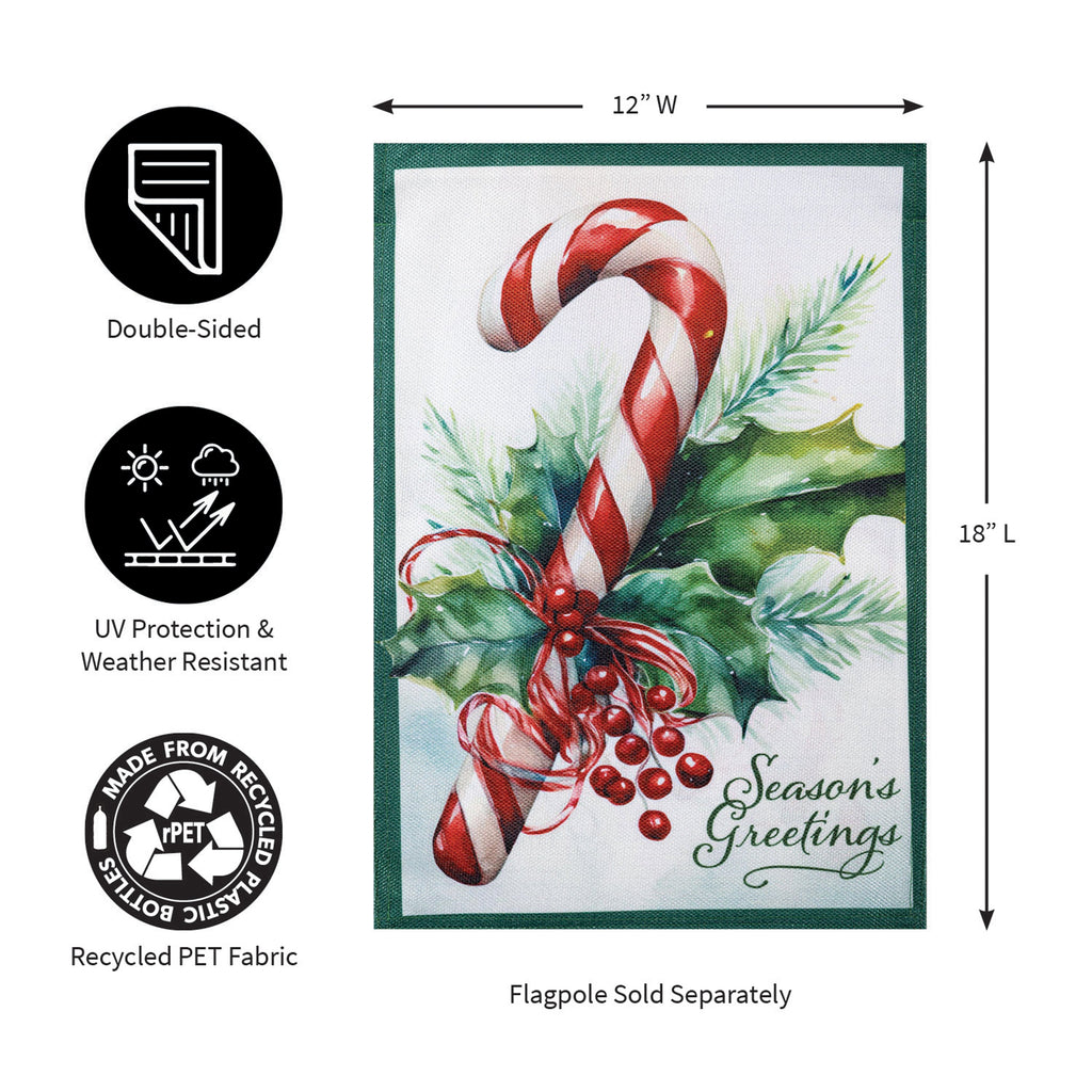 Season's Greetings Candy Cane Burlap Garden Flag
