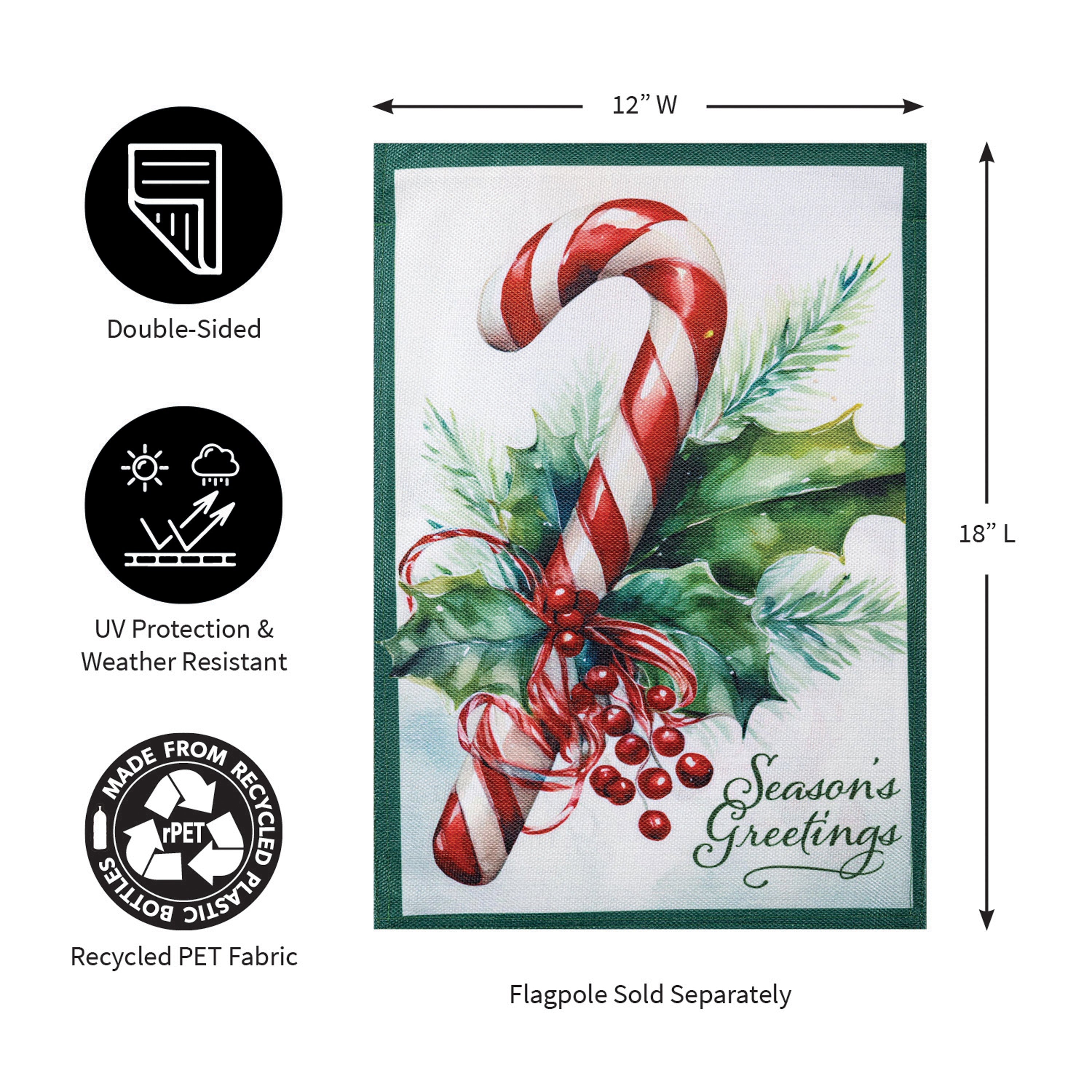 Season's Greetings Candy Cane Burlap Garden Flag