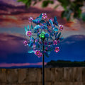 Solar Metal Wind Spinner, Blue Butterfly & Flowers, 74"H