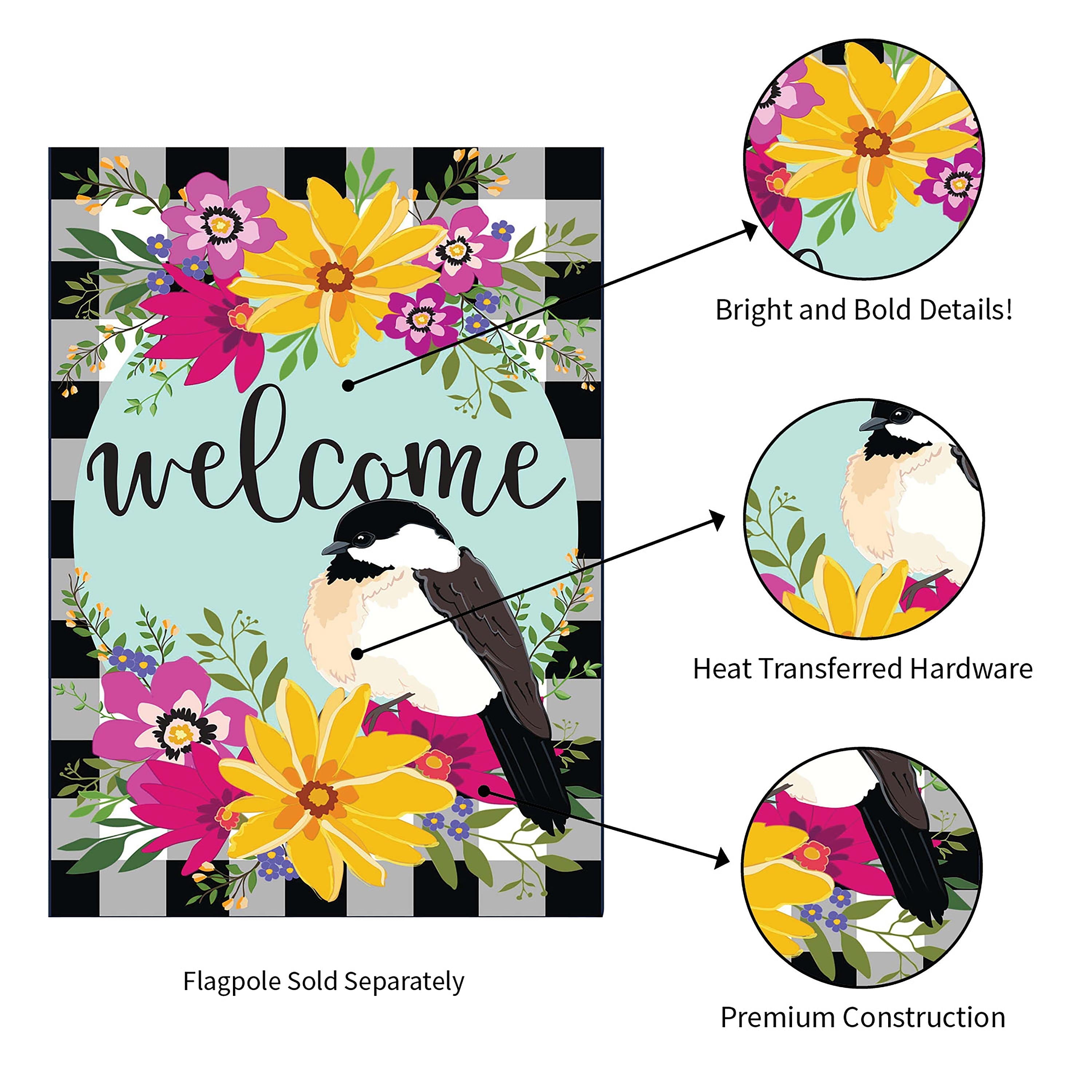 Farmhouse Chickadee with Check Garden Linen Flag