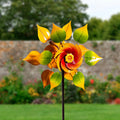 Metal Wind Spinner, Red & Yellow Flower With Leaves, 70"H