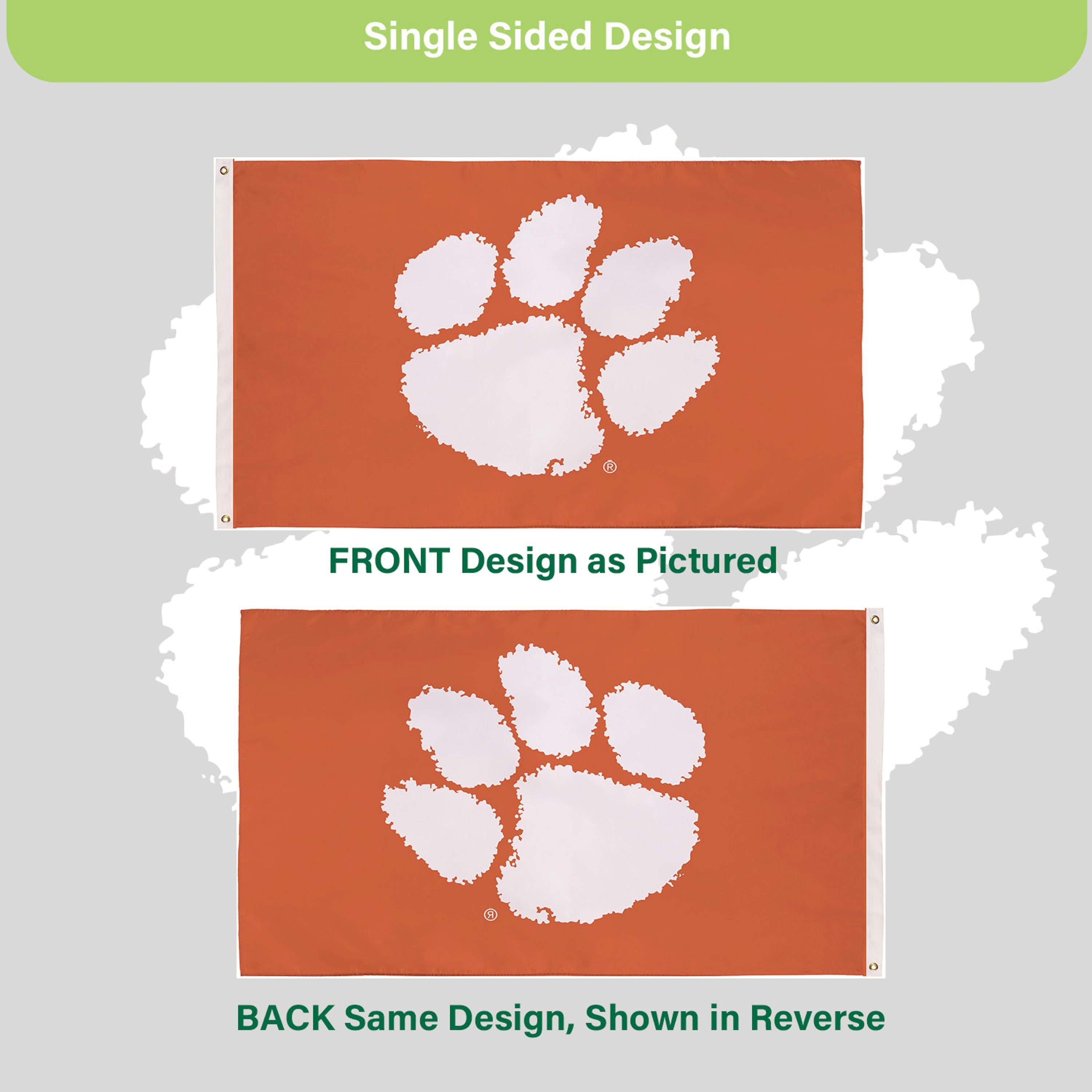 Clemson University Single Sided Estate Flag with 2 Grommets, 3'x5'