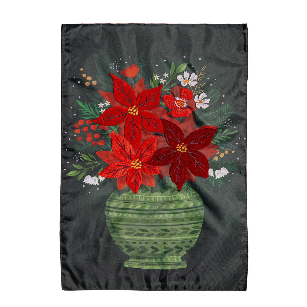 Floral Poinsettia Vase Applique Garden Flag