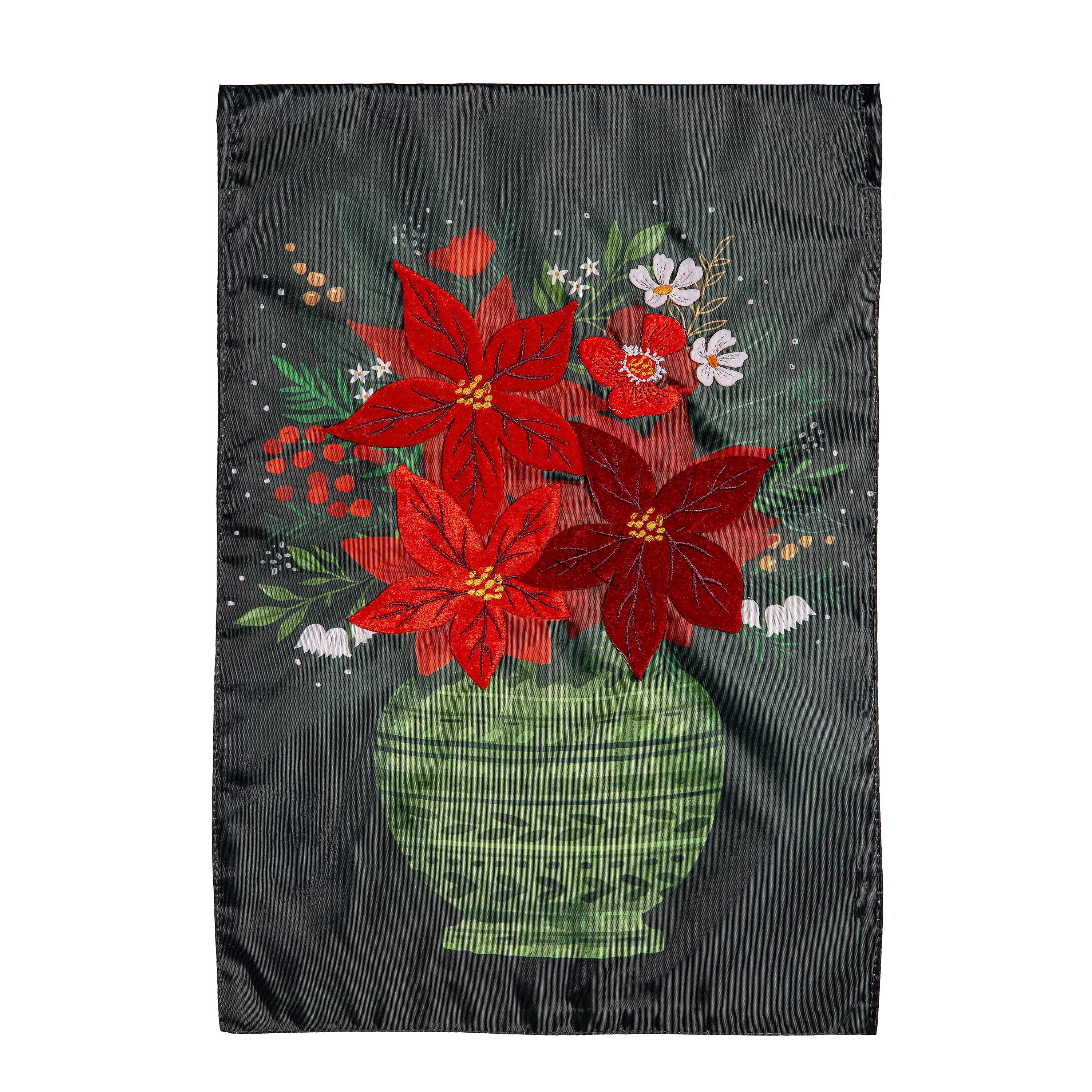 Floral Poinsettia Vase Applique Garden Flag