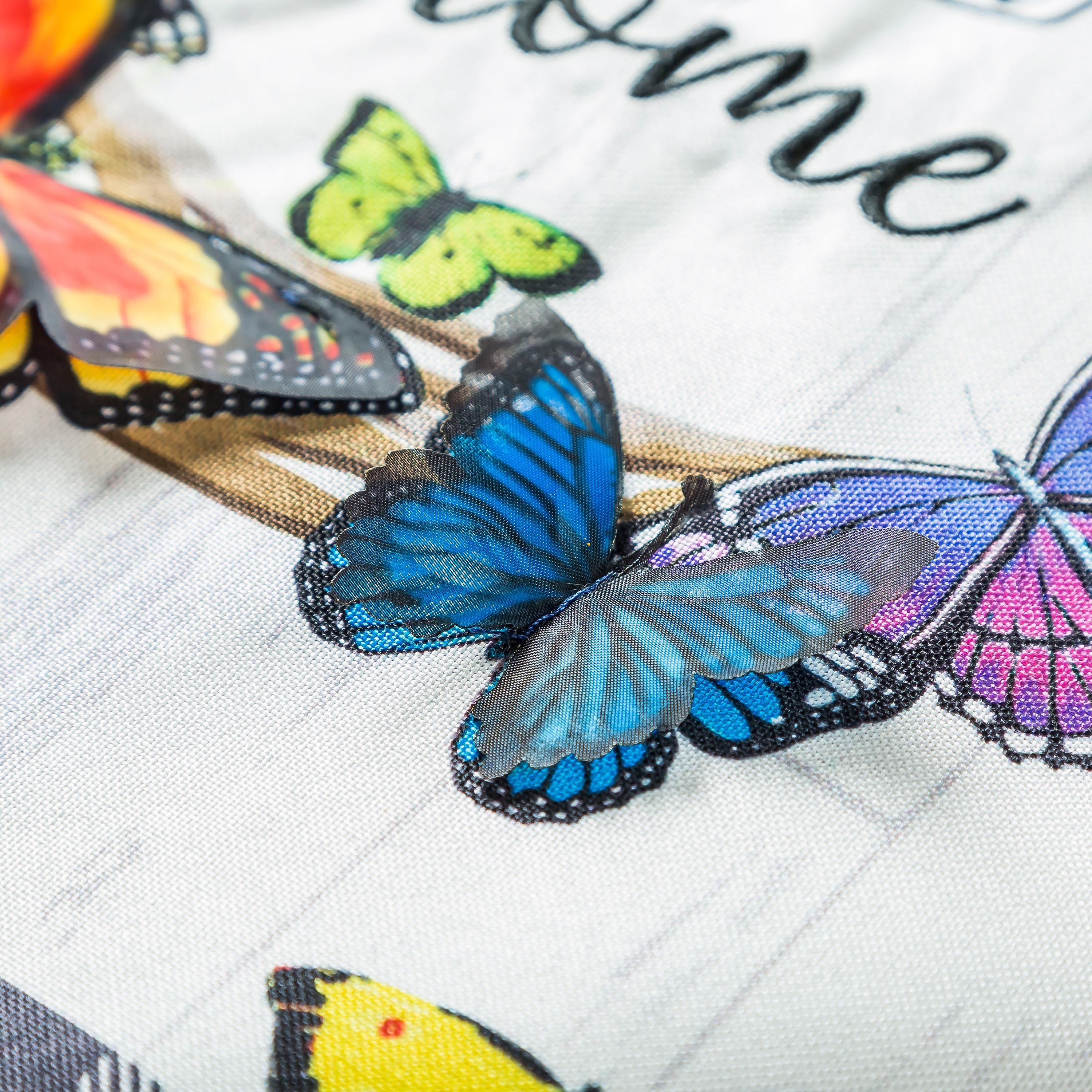 Butterfly Welcome Wreath Garden Linen Flag