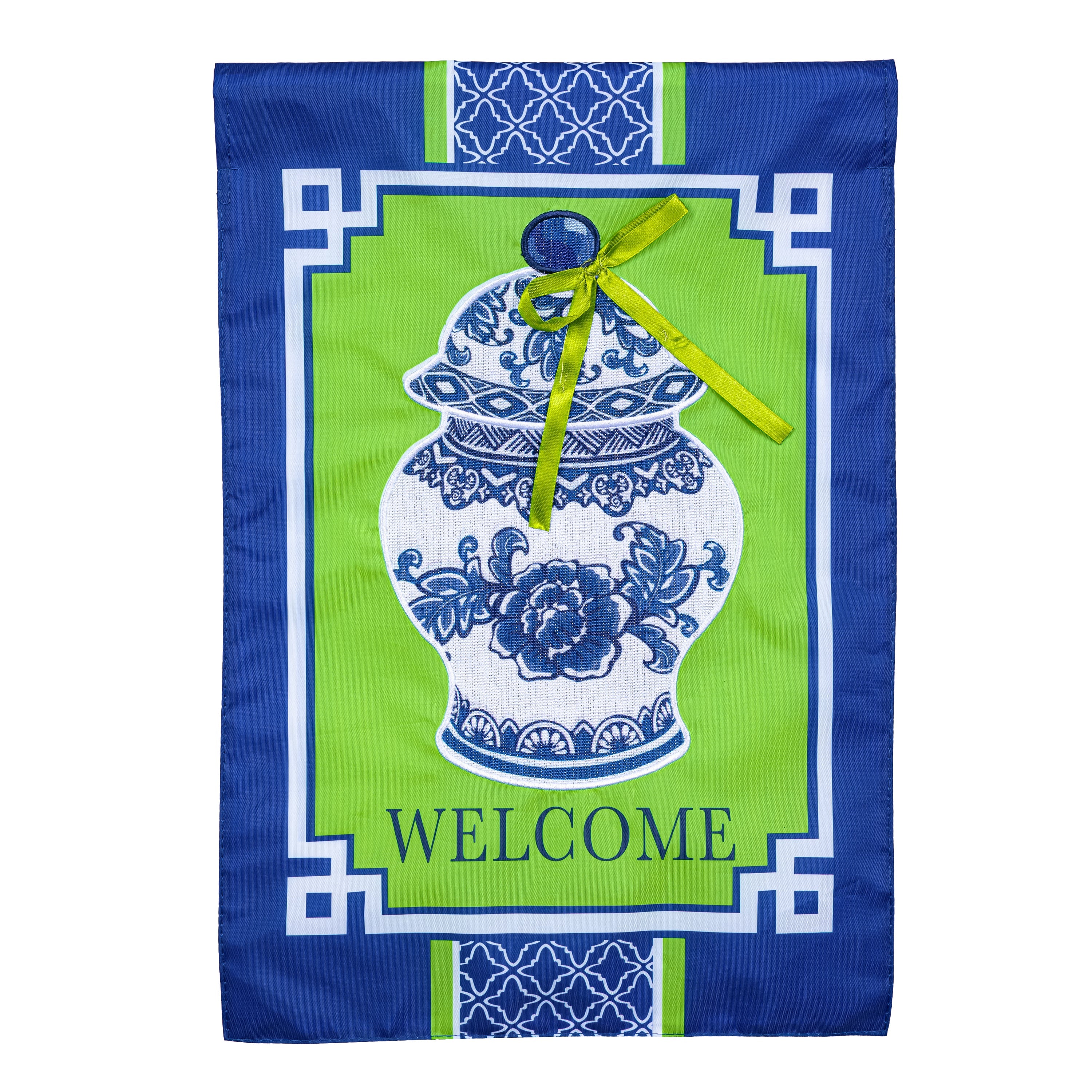 Chinoiserie Welcome Applique Garden Flag