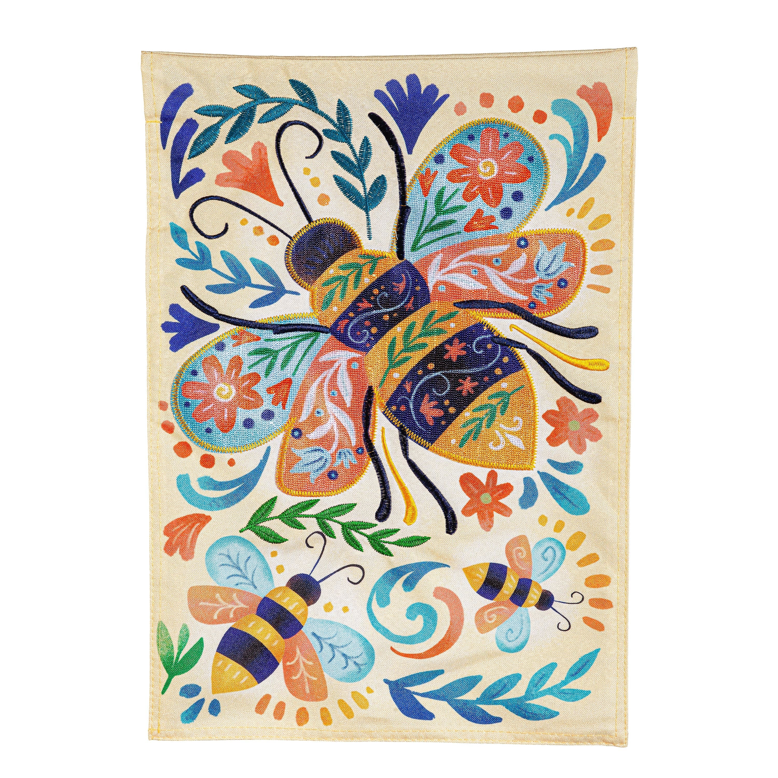 Patterned Bee Linen Garden Flag