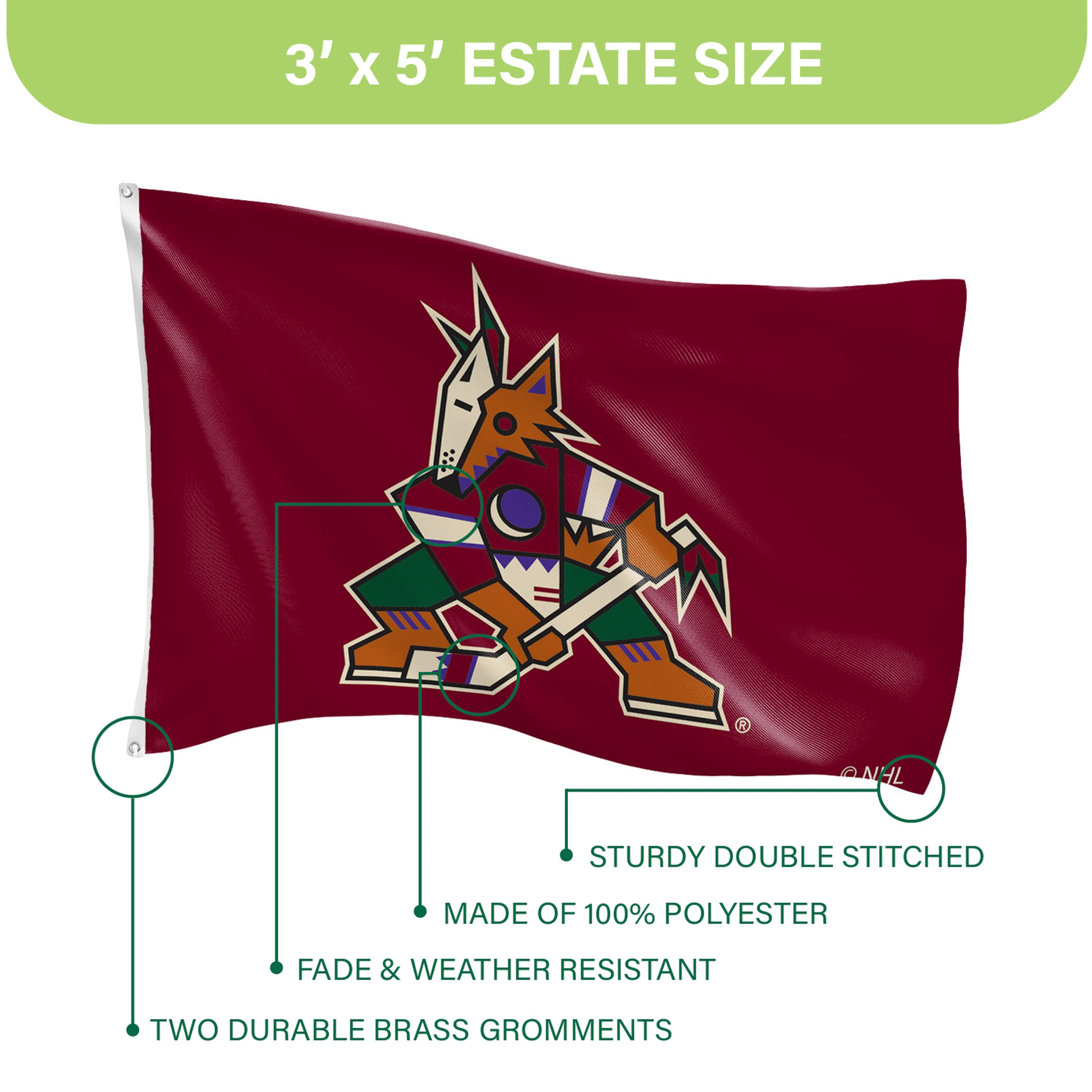 Arizona Coyotes Single Sided Flag w/ 2 Grommets, 3'x5'
