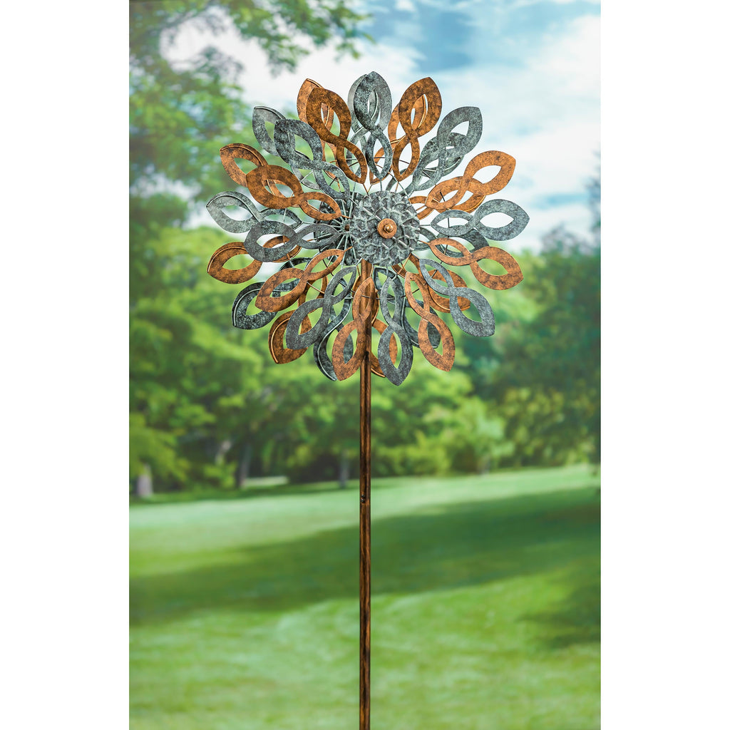Wind Spinner, copper and verdigris petals
