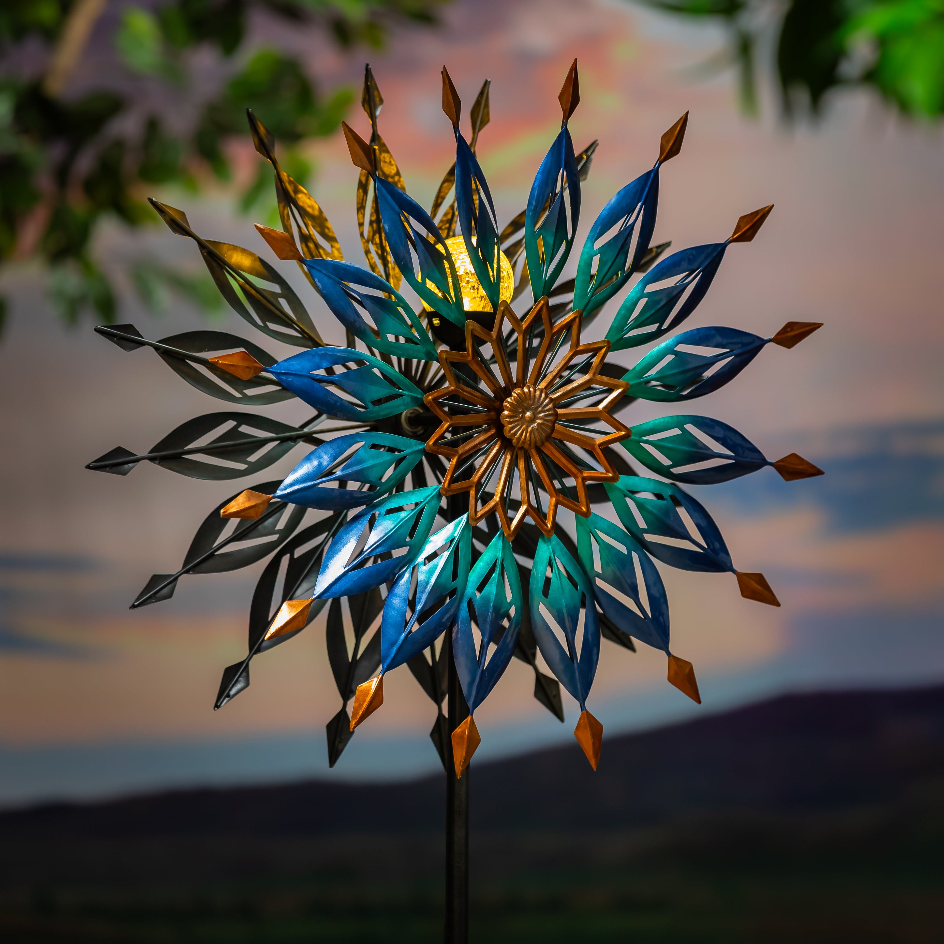 Metal Solar Radiant Lotus Wind Spinner, 74"H