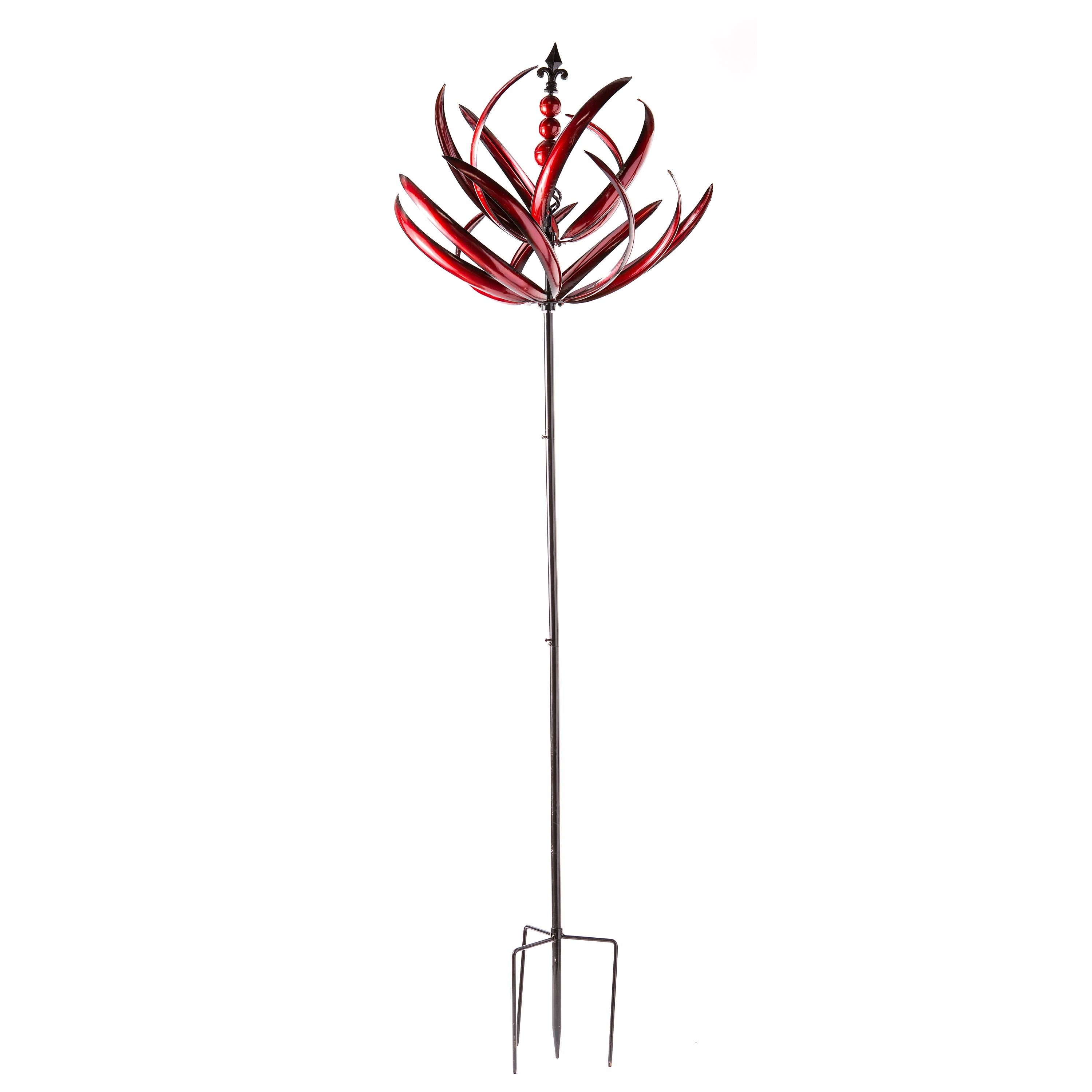 Two-Tier 7.5 Tall Crimson Lotus Metal Wind Spinner