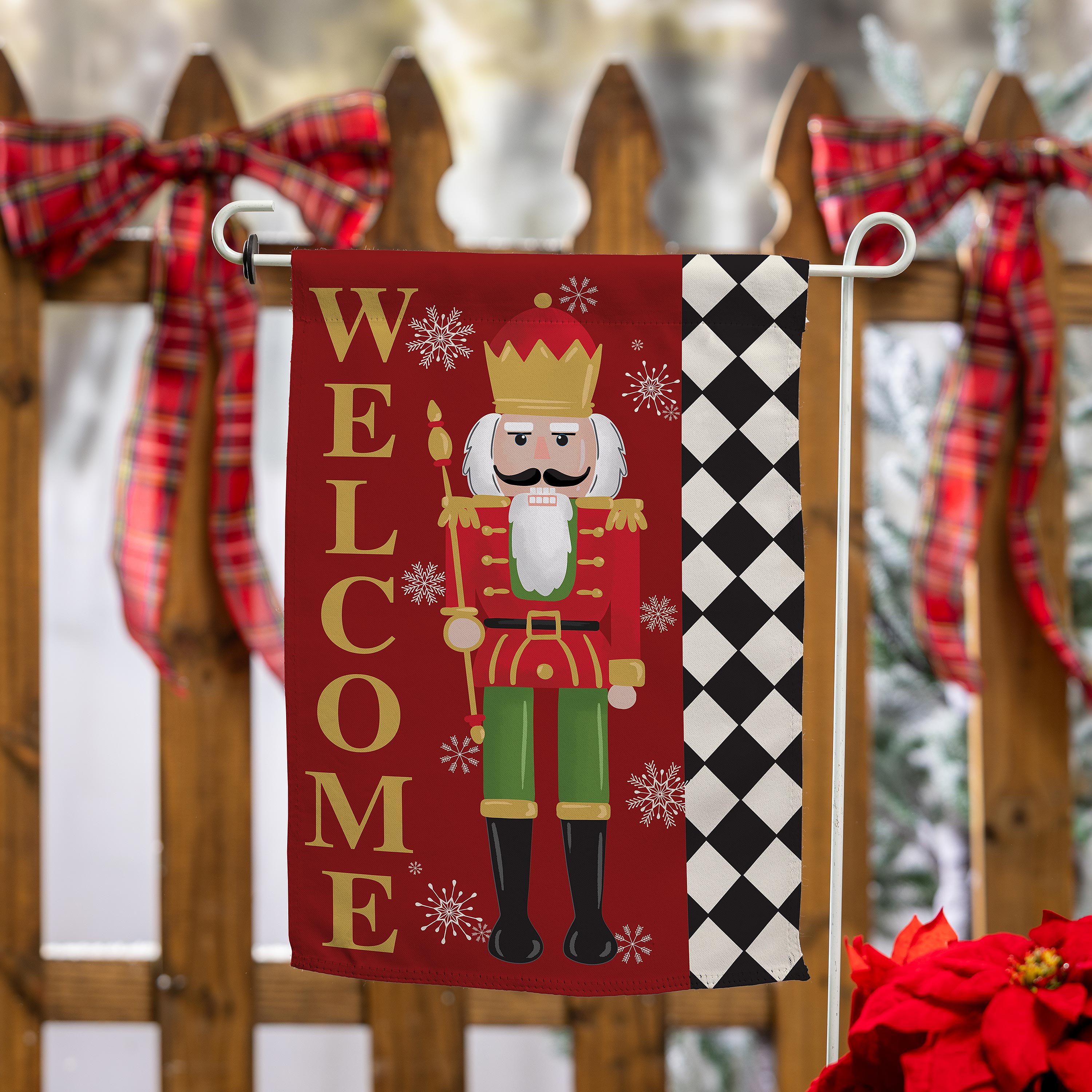 Welcome Nutcracker Suede Garden Flag