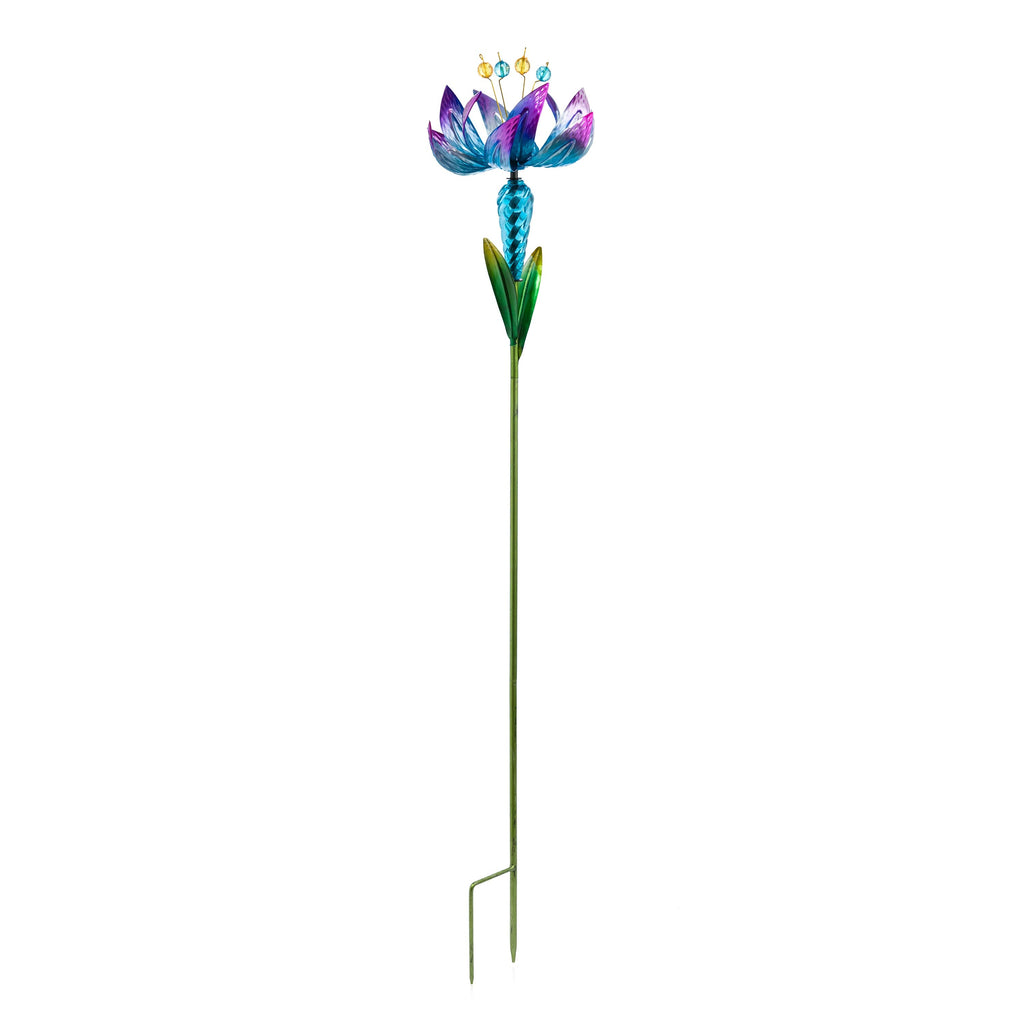 Flower Wind Spinner Garden Stake, Blue