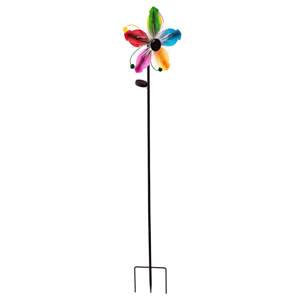 Solar Metal Wind Spinner, Fiber Optic Multi-Color Fans, 63"H