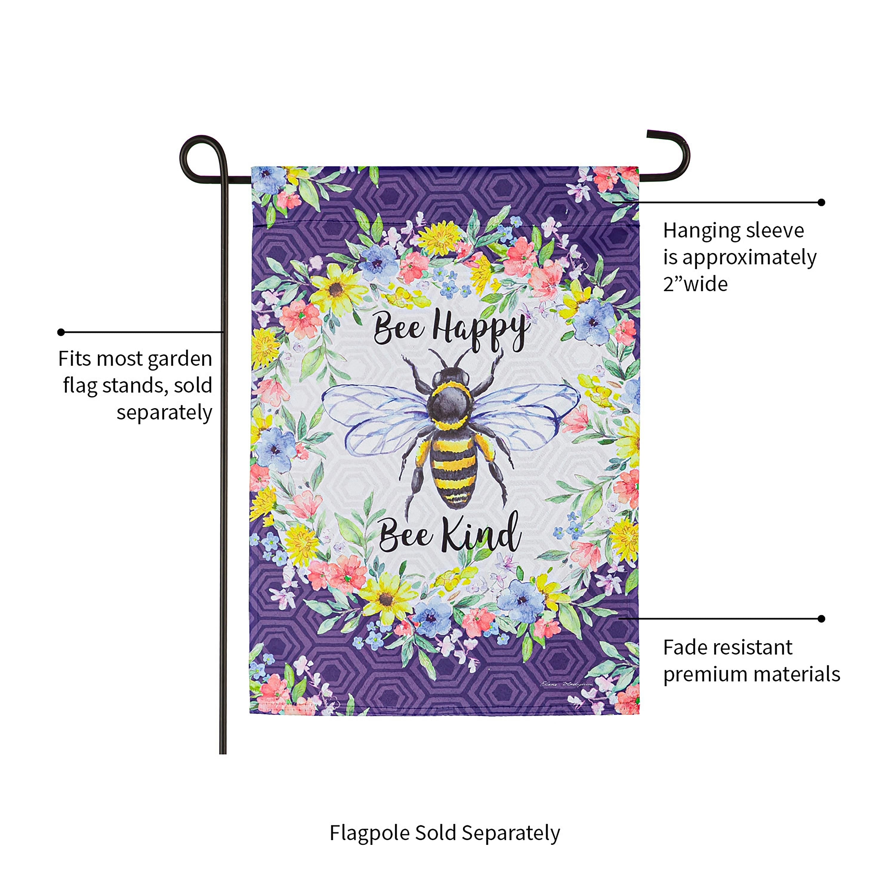 Bee Happy Bee Kind Garden Suede Flag