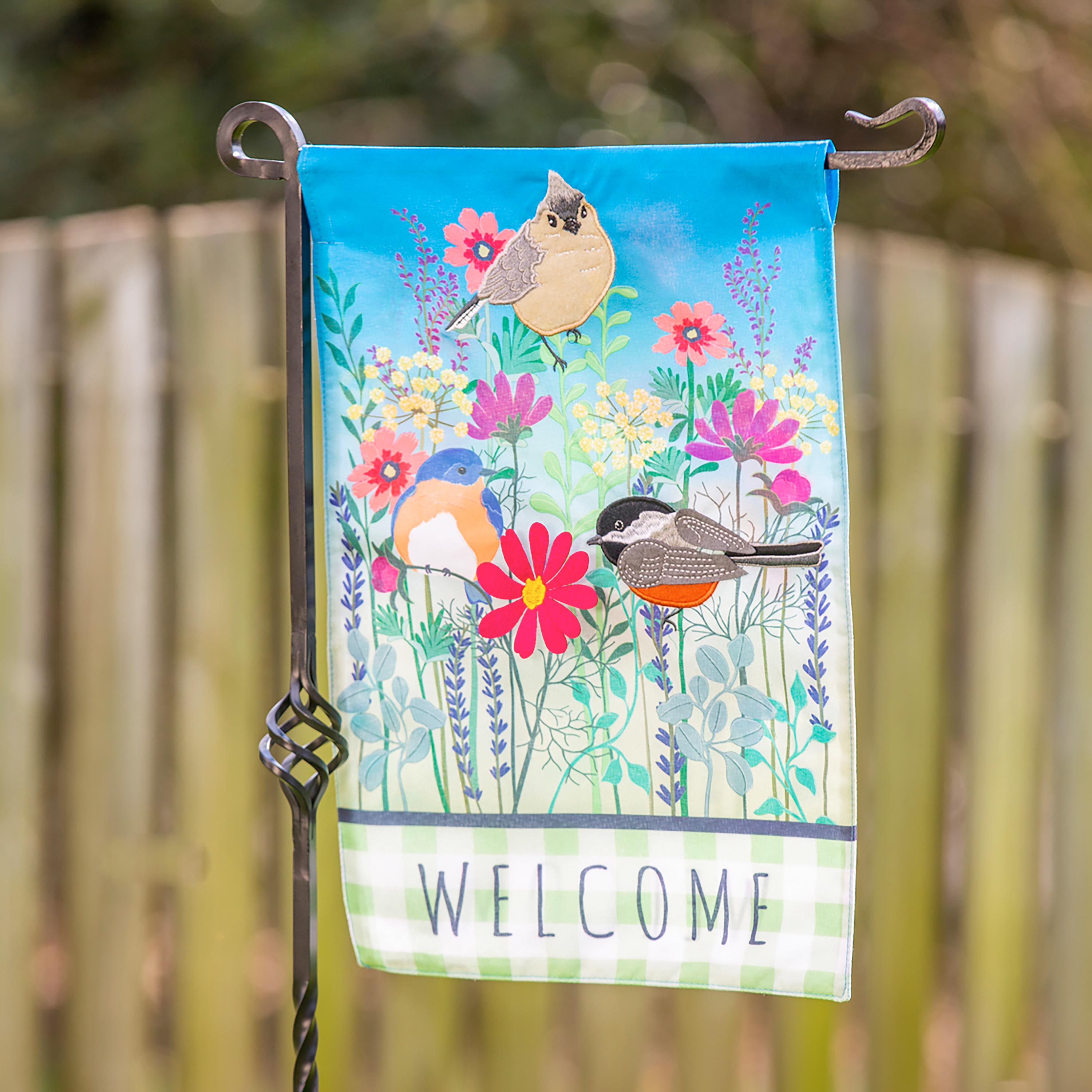 Wild Flowers Welcome Garden Linen Flag