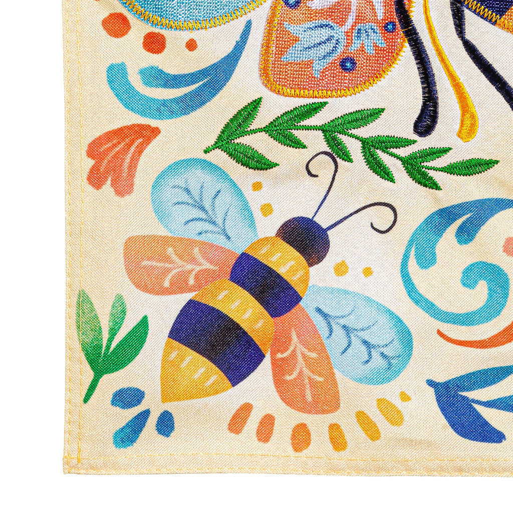 Patterned Bee Linen Garden Flag