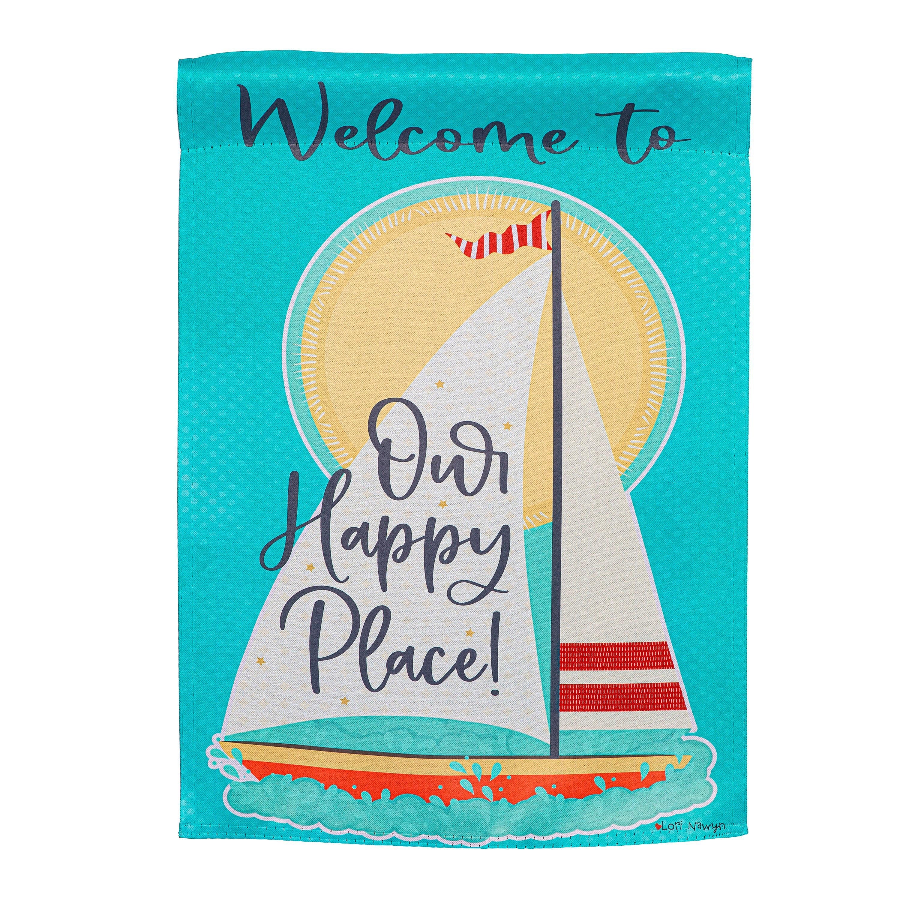 Welcome To Our Happy Place Suede House Flag