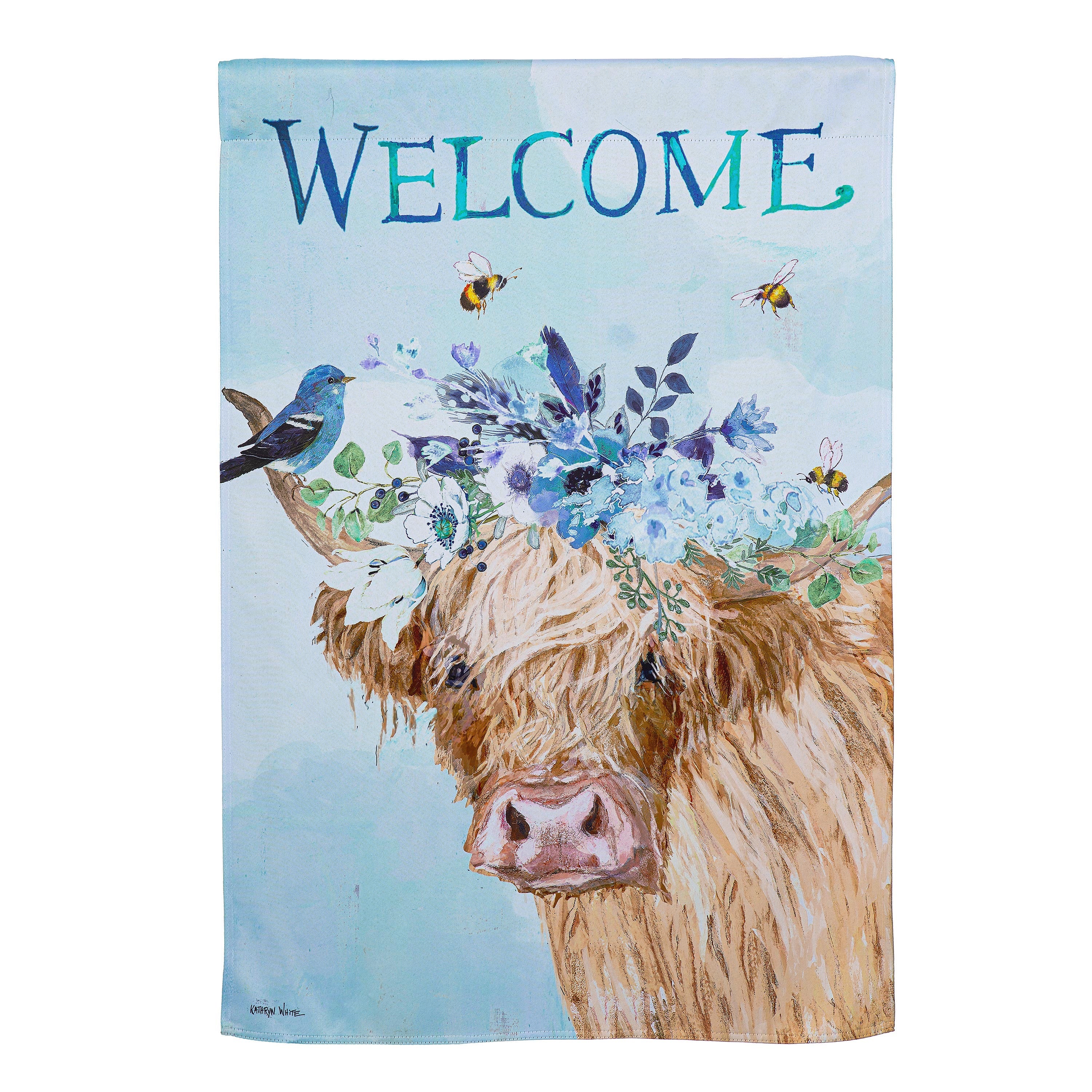 Hillside Pasture Floral Cow Suede House Flag