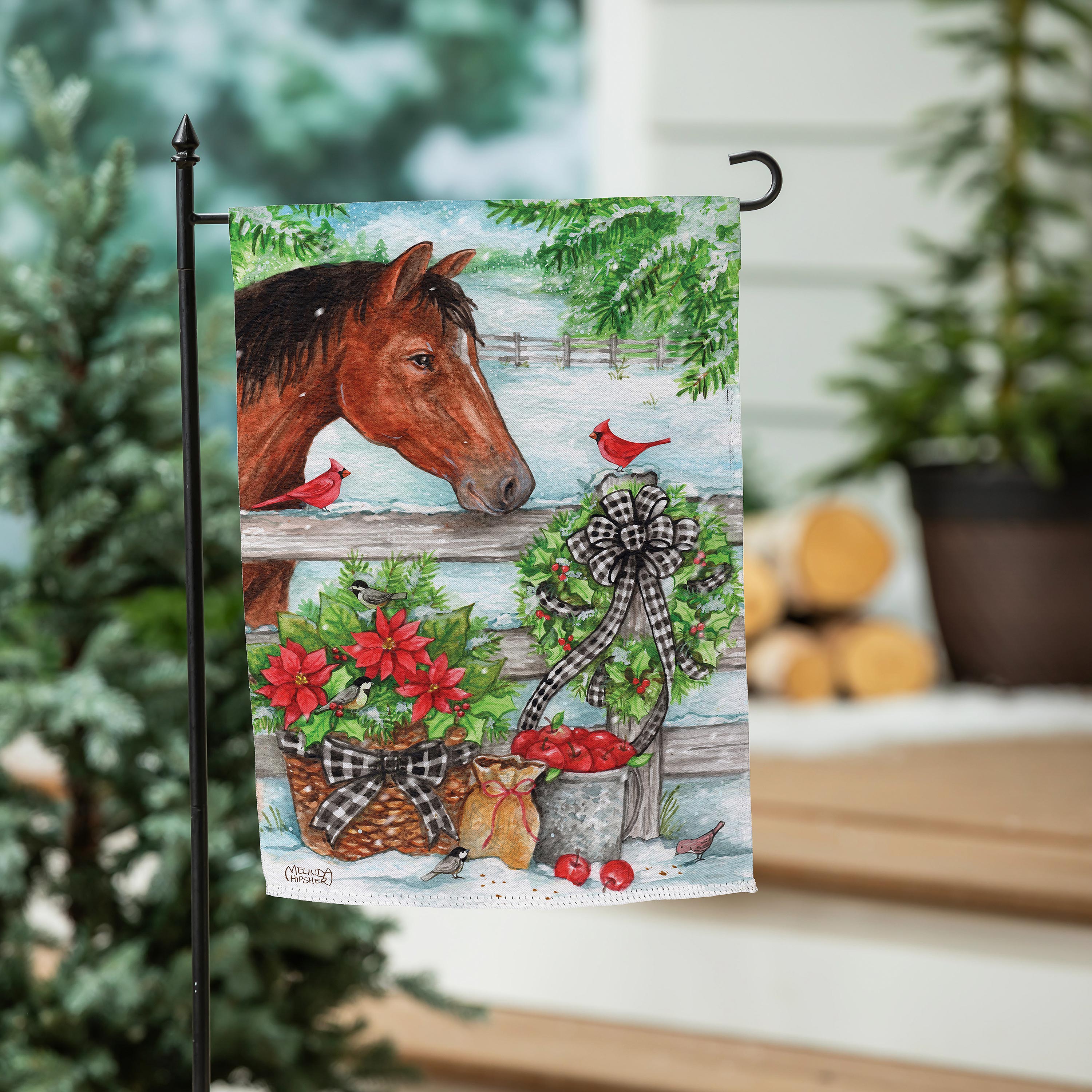 Horse & Cardinal Suede Garden Flag