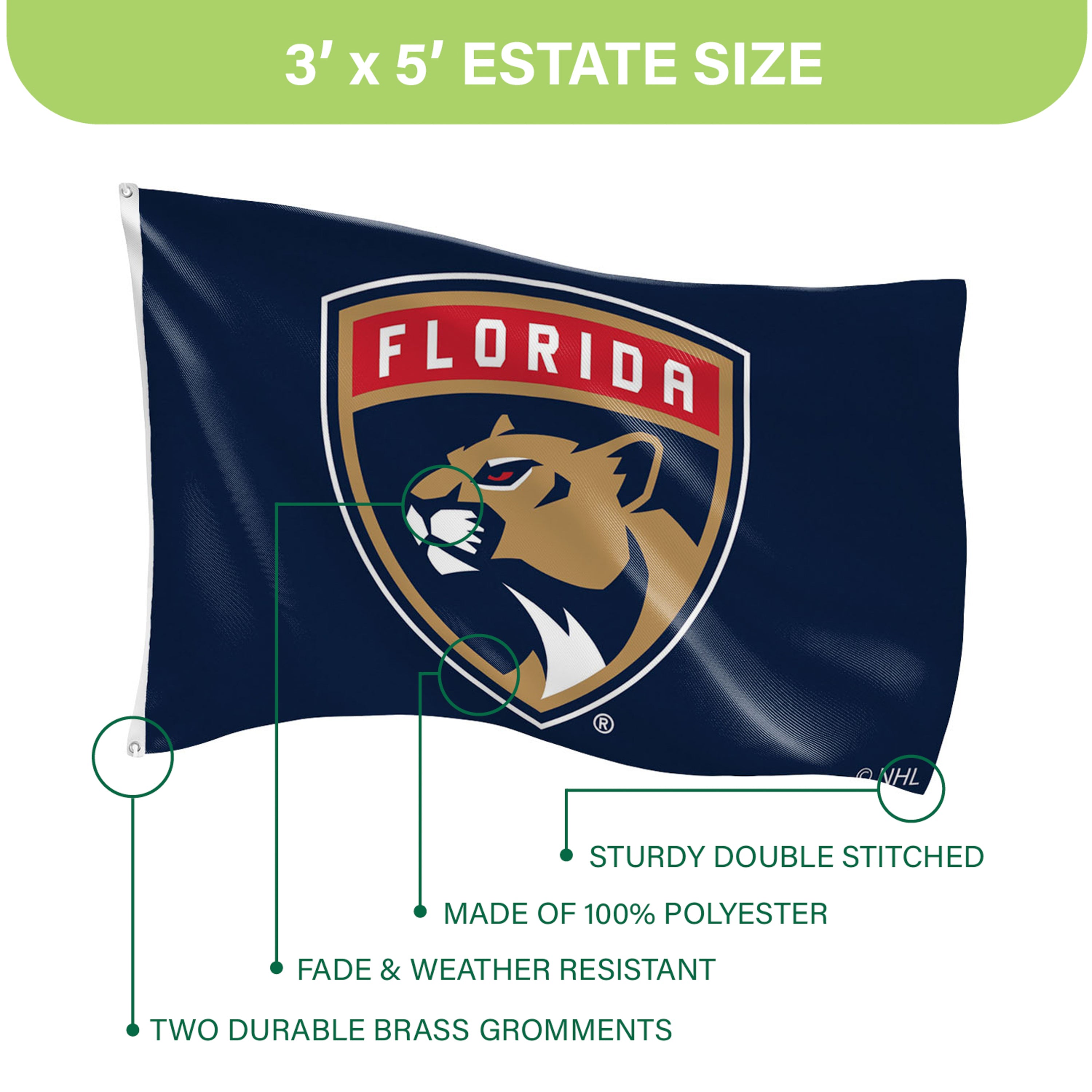 Florida Panthers Single Sided Flag w/ 2 Grommets, 3'x5'