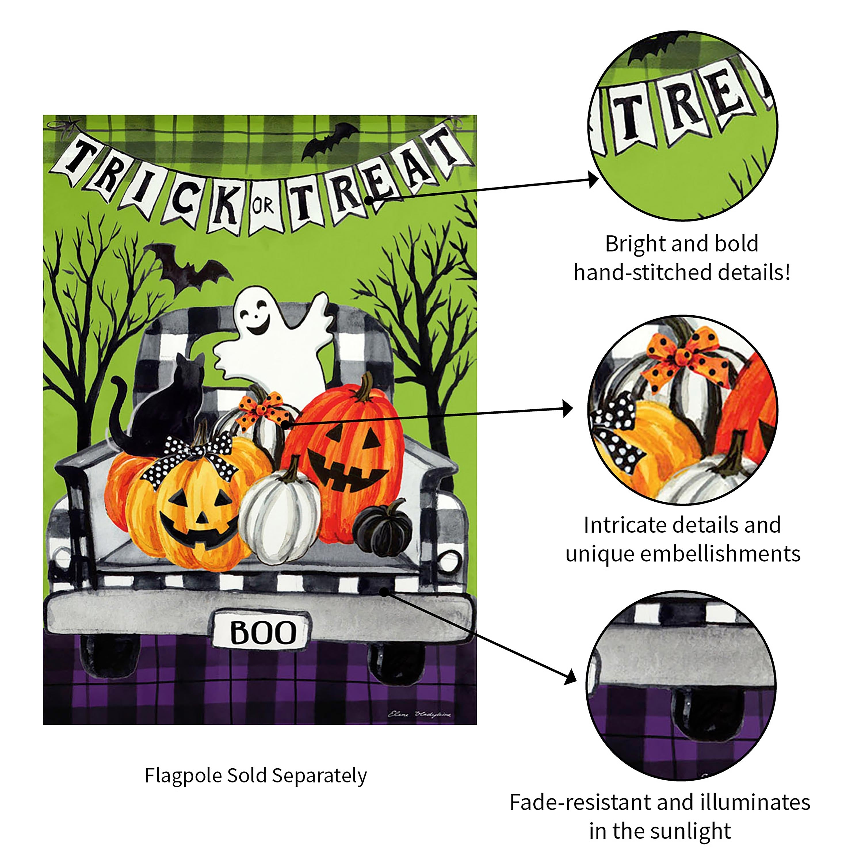 Trick-or-Treat Truck Garden Suede Flag